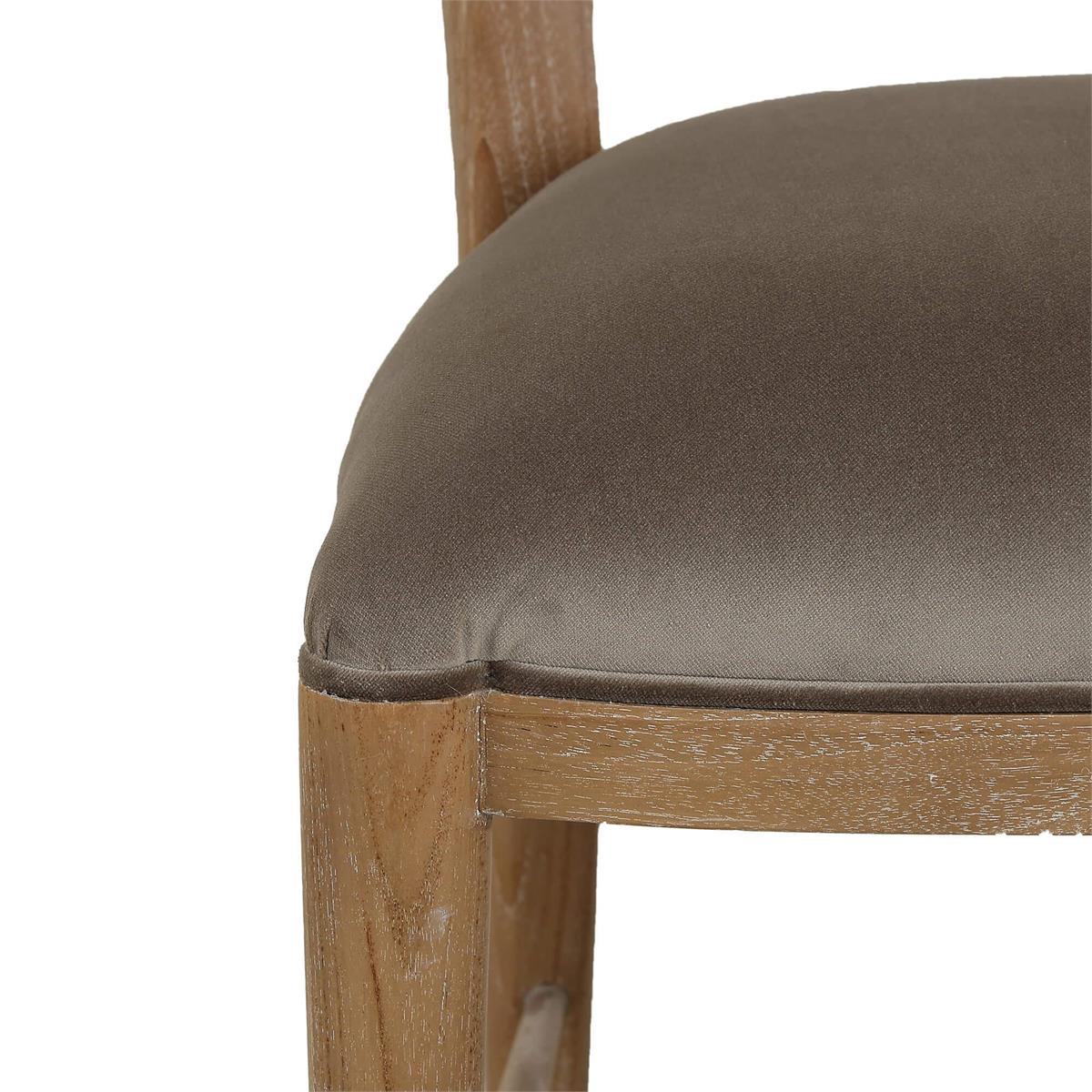 Bramble Laurna Upholstered Teak Dining Chair w/ Rattan Back — Teak White Wash / Espresso Brown Velvet