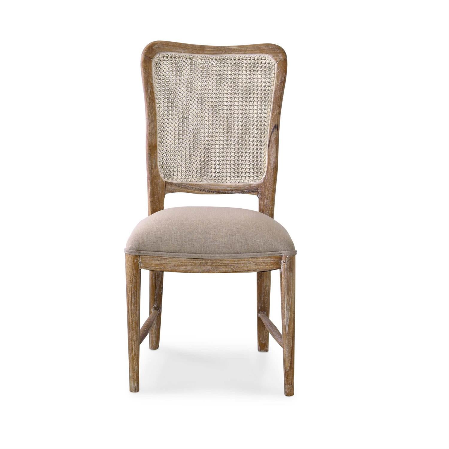 Bramble Laurna Upholstered Teak Dining Chair w/ Rattan Back — Teak White Wash / Camelot