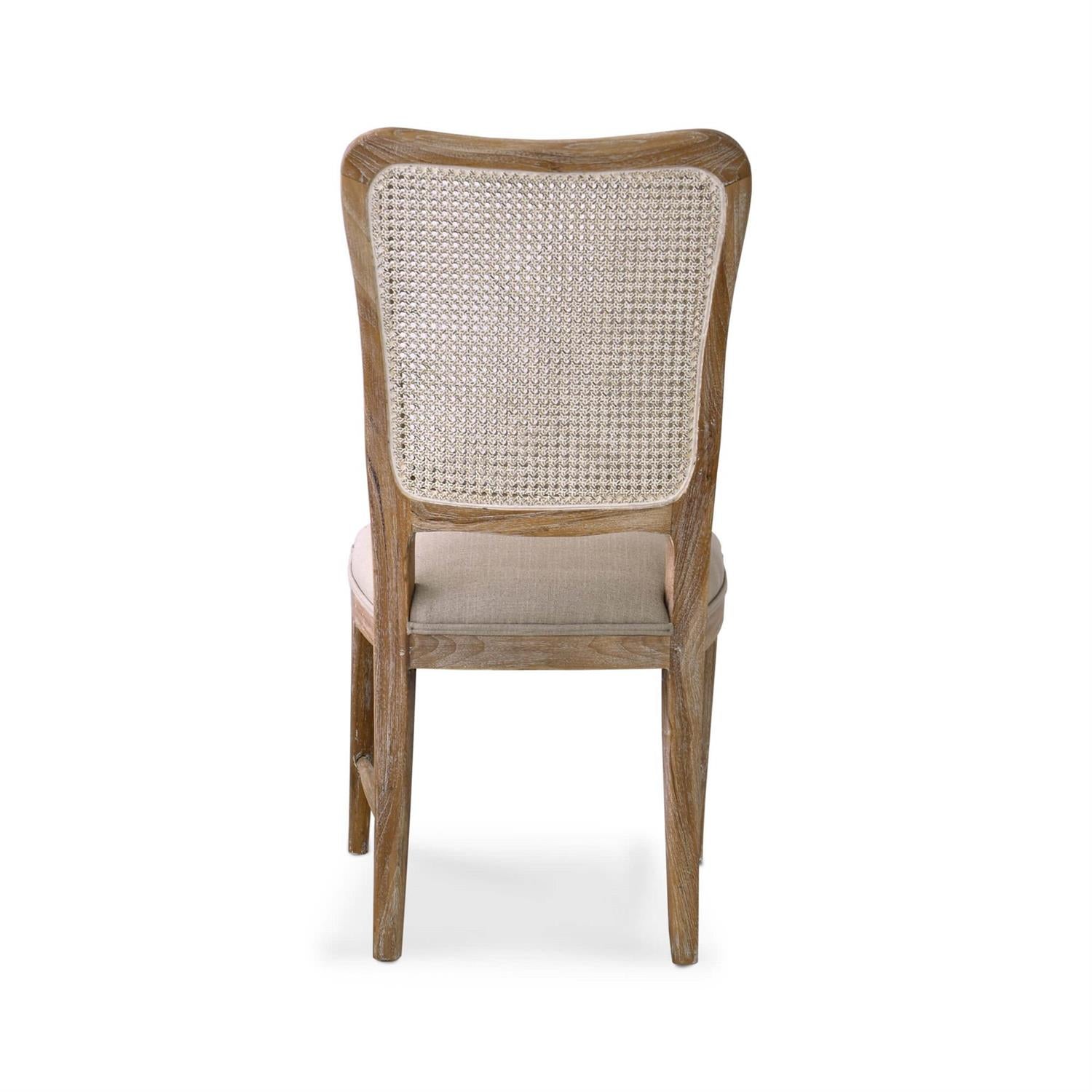 Bramble Laurna Upholstered Teak Dining Chair w/ Rattan Back — Teak White Wash / Camelot