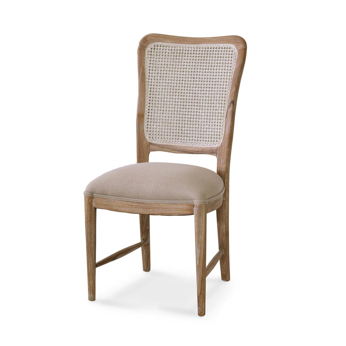 Bramble Laurna Upholstered Teak Dining Chair w/ Rattan Back — Teak White Wash / Camelot
