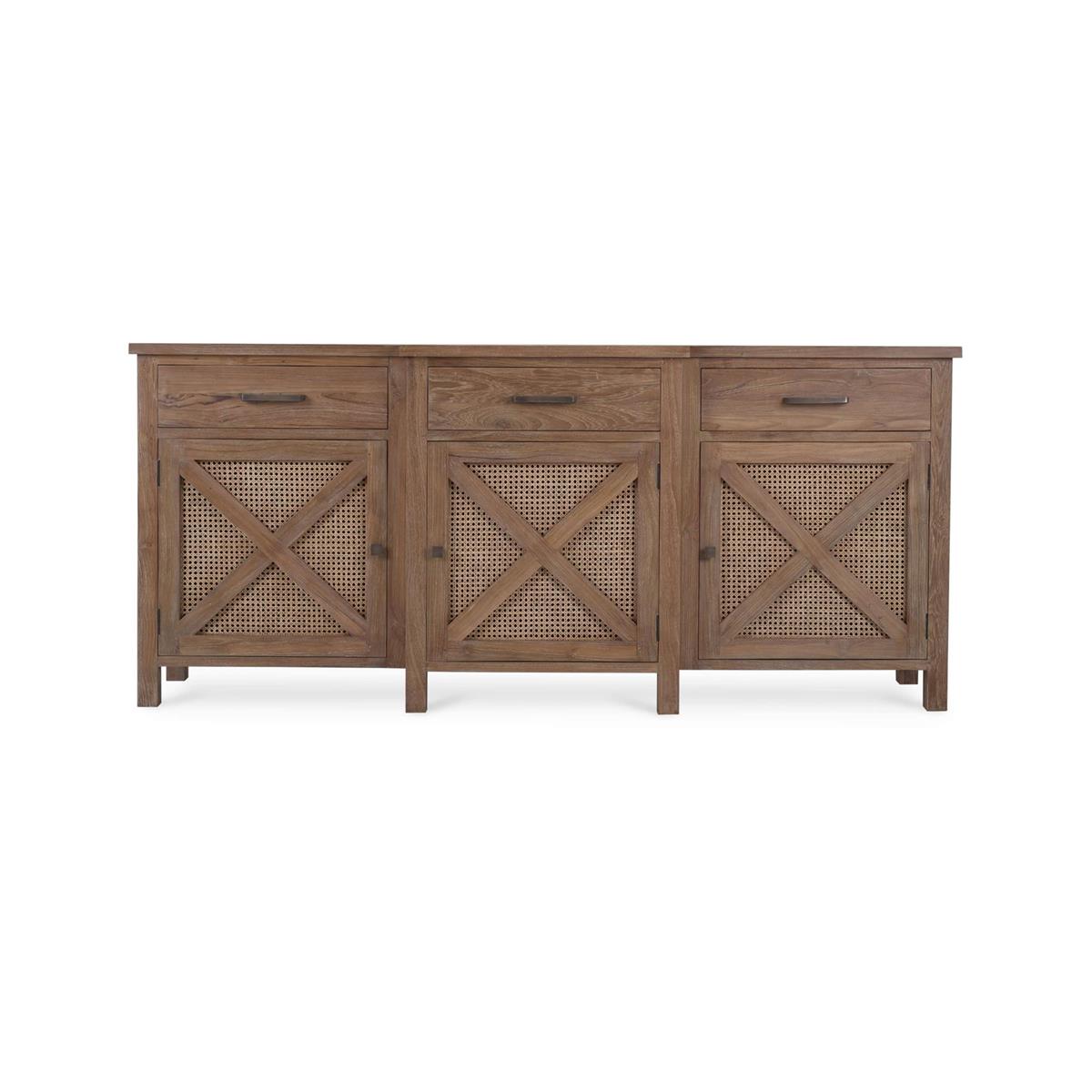 Bramble Silvia Reclaimed Teak 3 Door Sideboard — Teak Straw / Rattan Natural