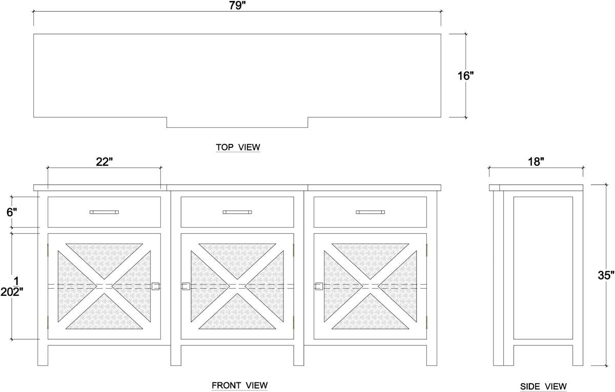Bramble Silvia Reclaimed Teak 3 Door Sideboard — Teak Straw / Rattan Natural