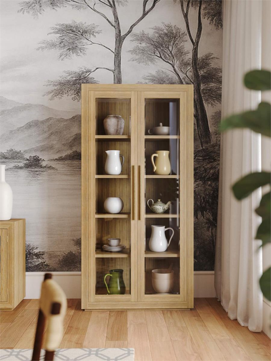 Bramble Tuscan Rustic Distressed Teak Display Cabinet — Teak Natural
