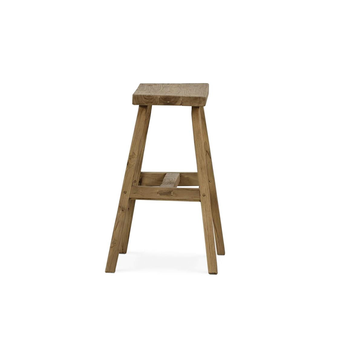 Bramble Tuscan Rustic Distressed Teak Stool — Teak Natural