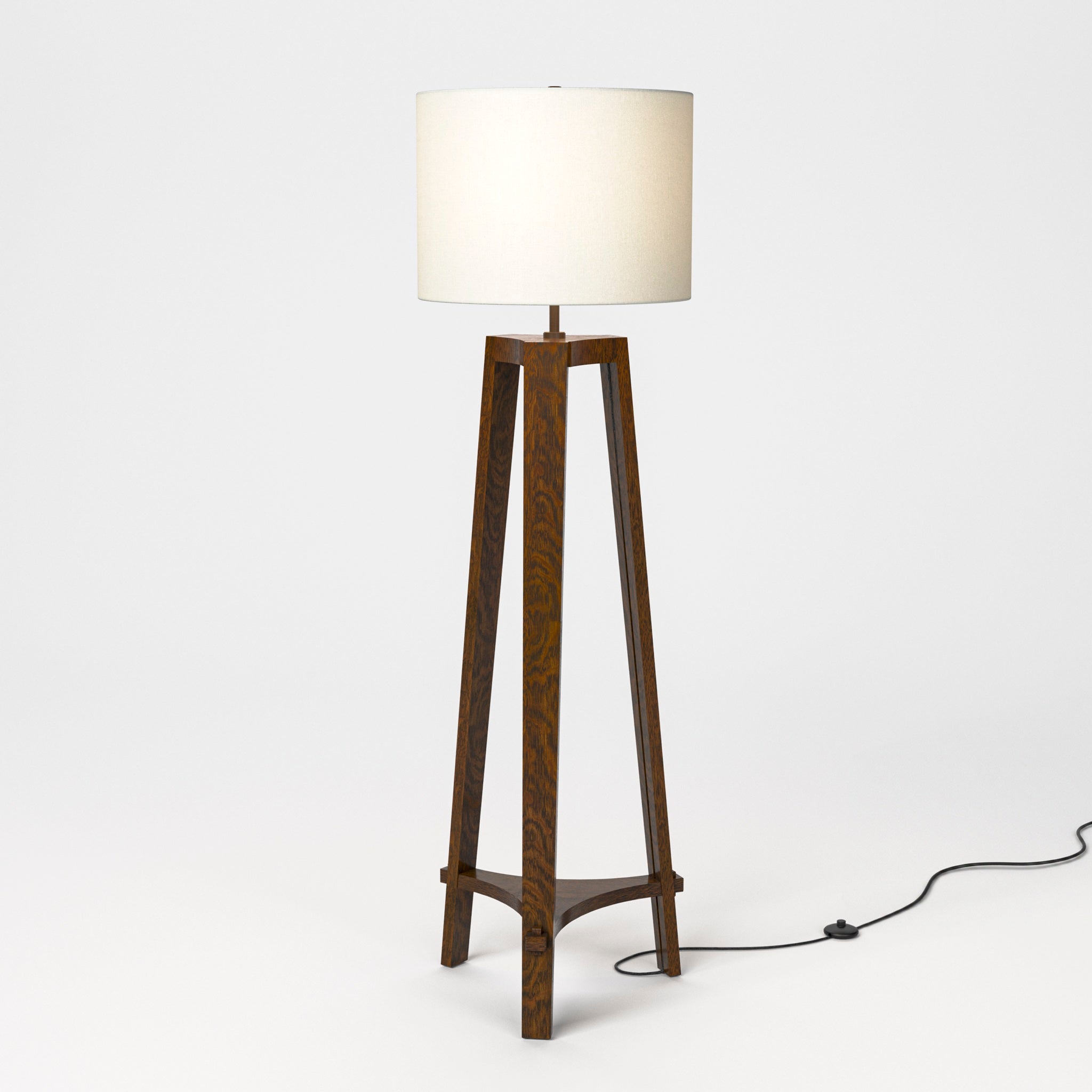 Stickley Mission Tripod Floor Lamp — Mission Tripod Floor Lamp Light On Cord Angle