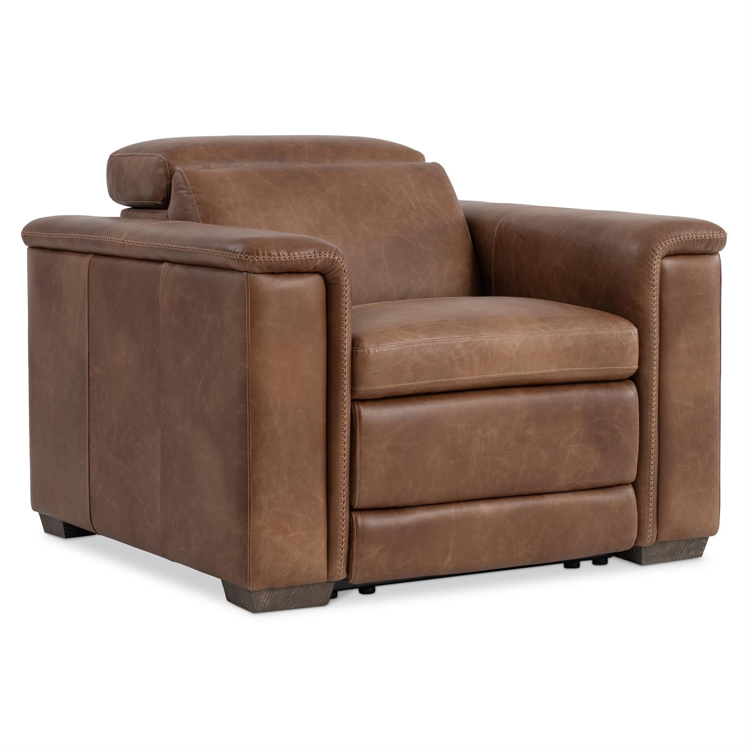 Bernhardt Lioni Leather Power Motion Chair — Vintage Brown