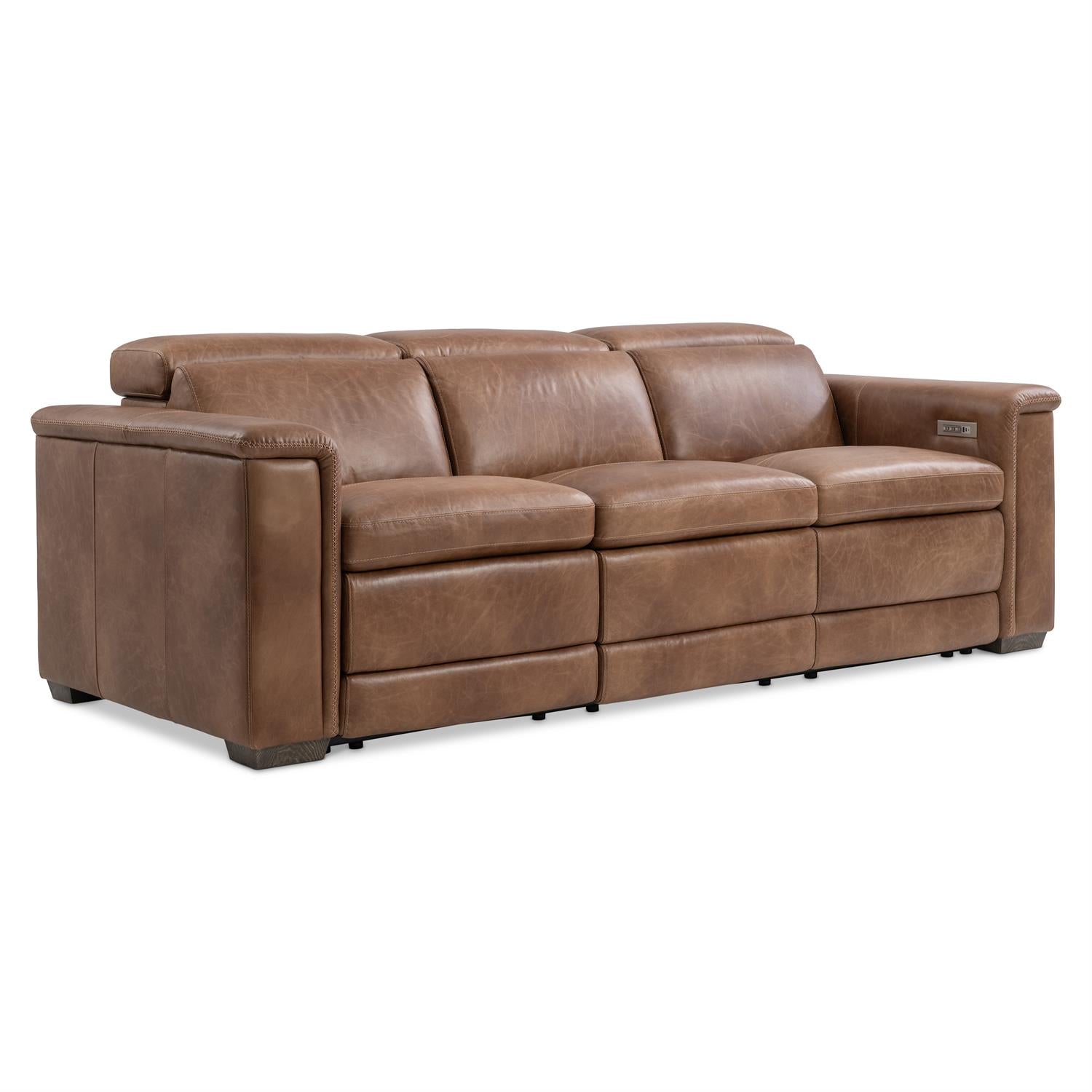 Bernhardt Lioni Leather Power Motion Sofa — Vintage Brown