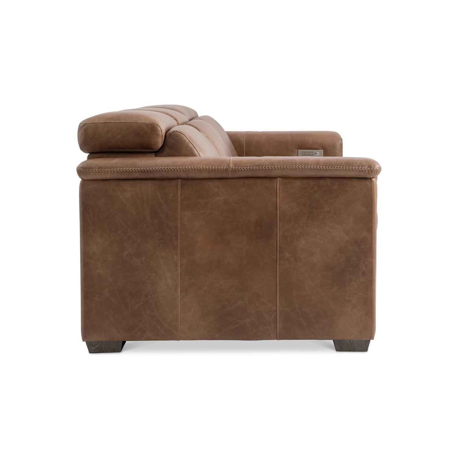 Bernhardt Lioni Leather Power Motion Sofa — Vintage Brown