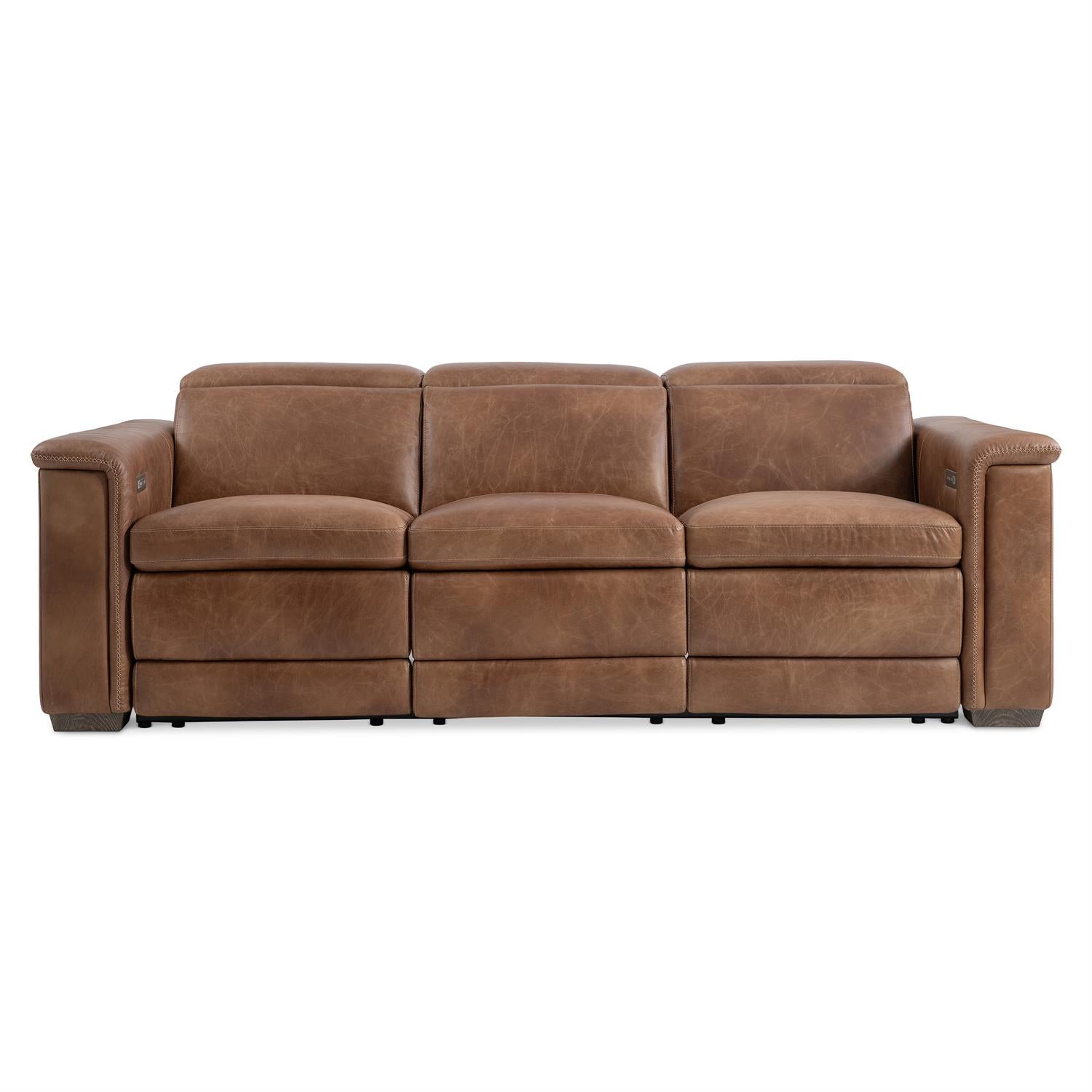 Bernhardt Lioni Leather Power Motion Sofa — Vintage Brown