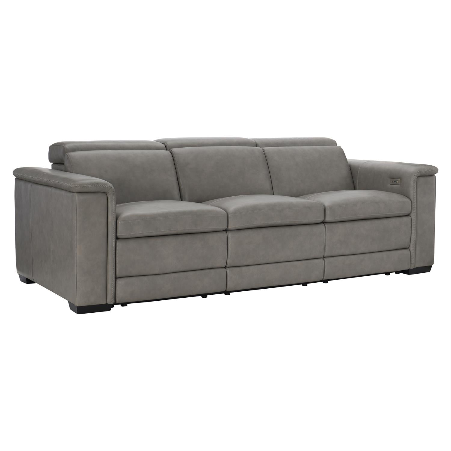 Bernhardt Lioni Leather Power Motion Sofa — Gray