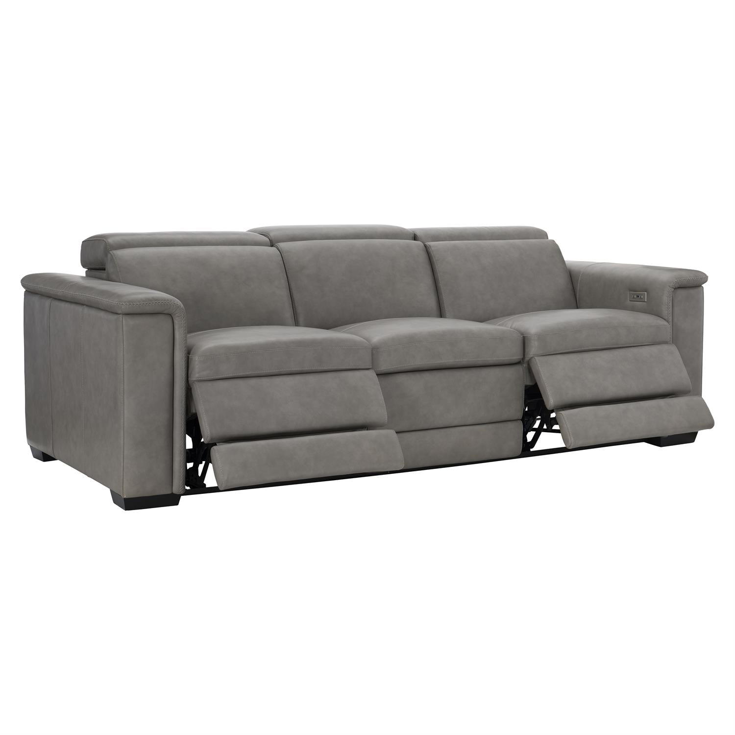 Bernhardt Lioni Leather Power Motion Sofa — Gray