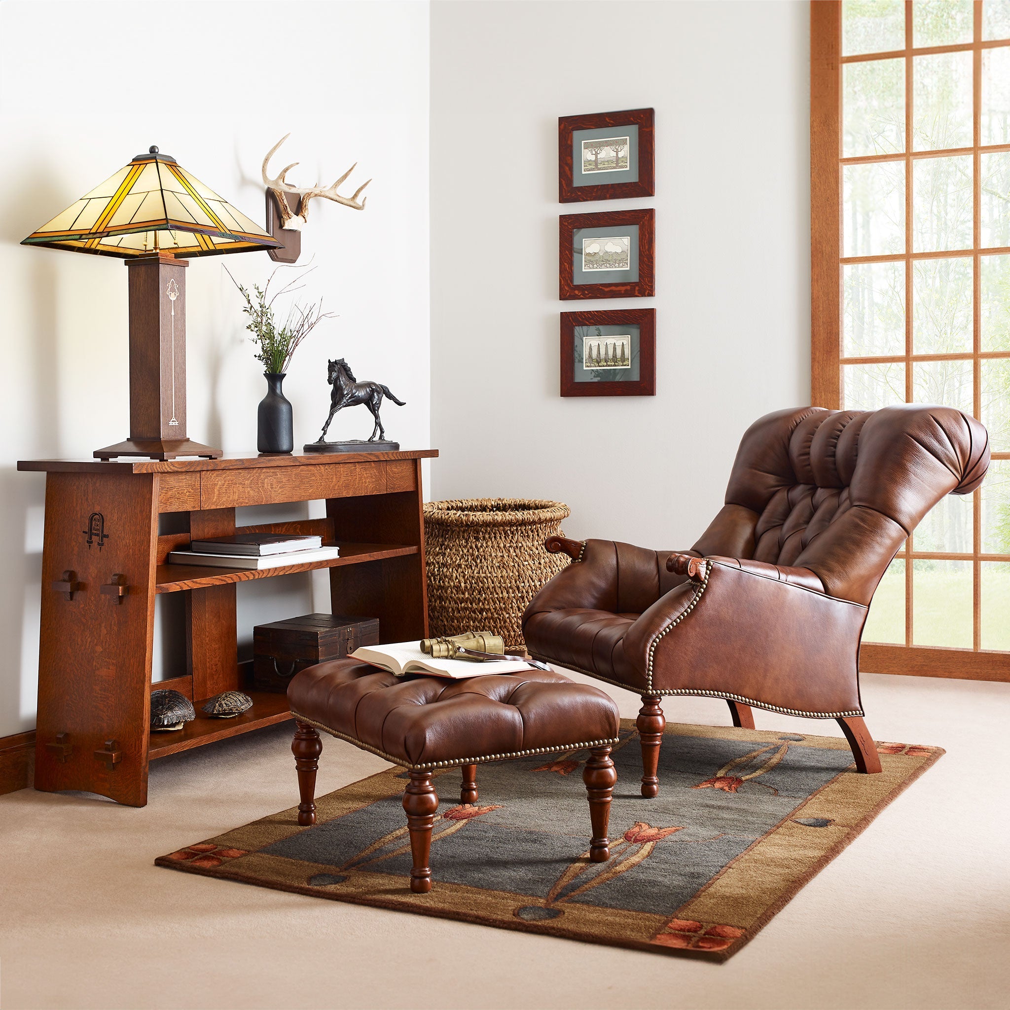 Stickley Leopold's Chair & Ottoman Set — Rialto Pecan lifestyle