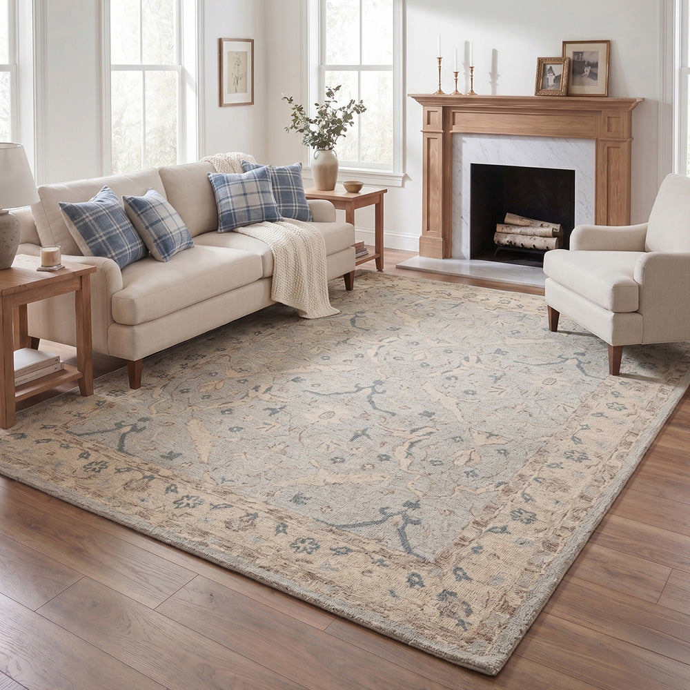 LR Home Allure Rug — Blue / Cream