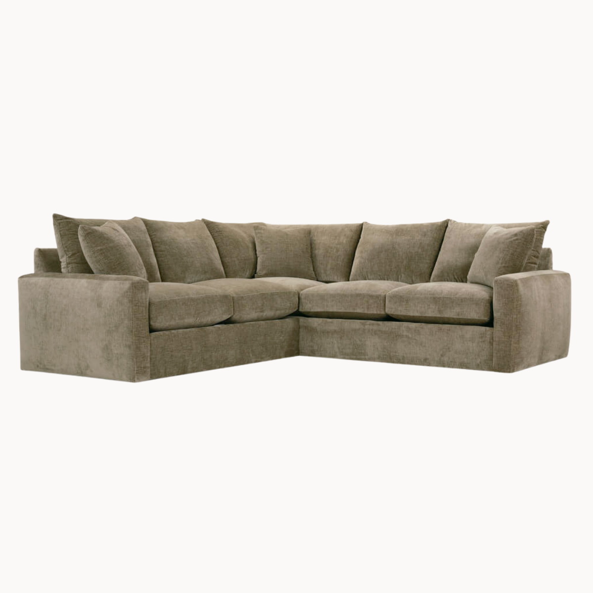 Rowe Alden sectional sofa in a soft neutral fabric with clean lines, wide track arms, and deep seating, made in North Carolina.