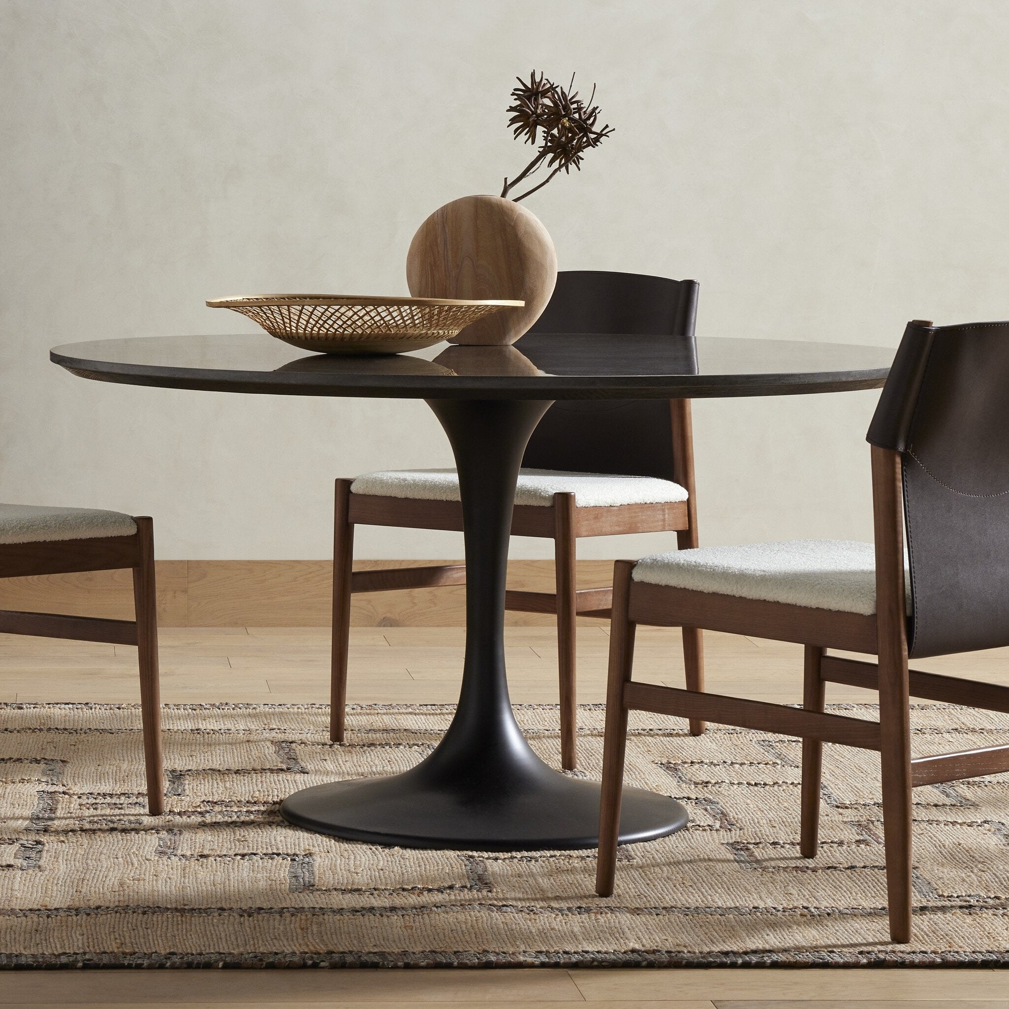 Four Hands Powell Dining Table — Bluestone-Ebony-Dark Rustic Black