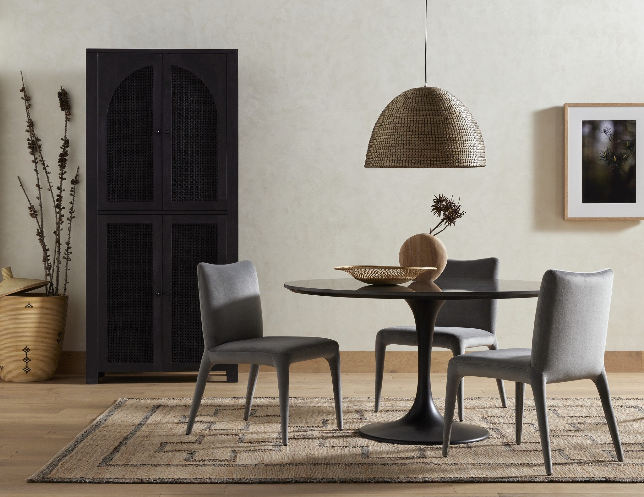 Four Hands Powell Dining Table — Bluestone-Ebony-Dark Rustic Black