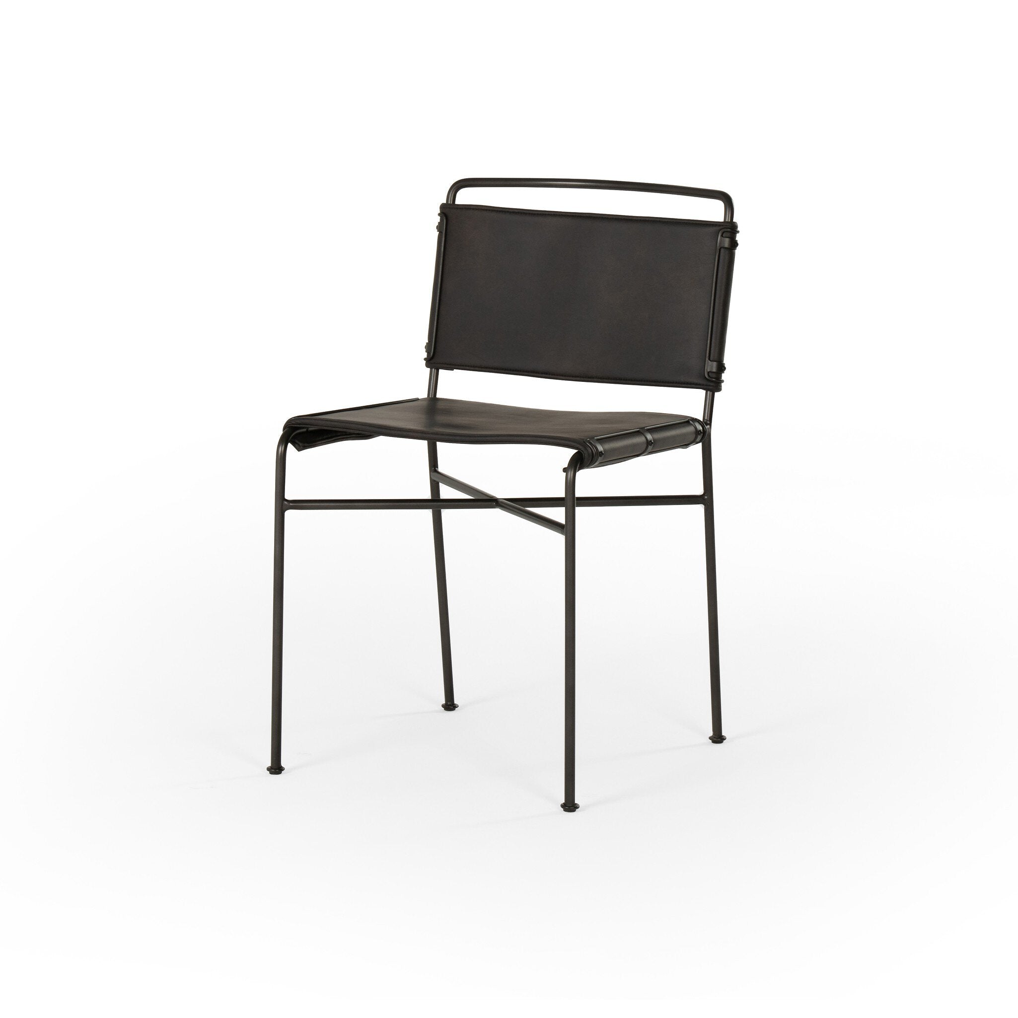 Four Hands Wharton Dining Chair — Distressed Black-Waxed Black