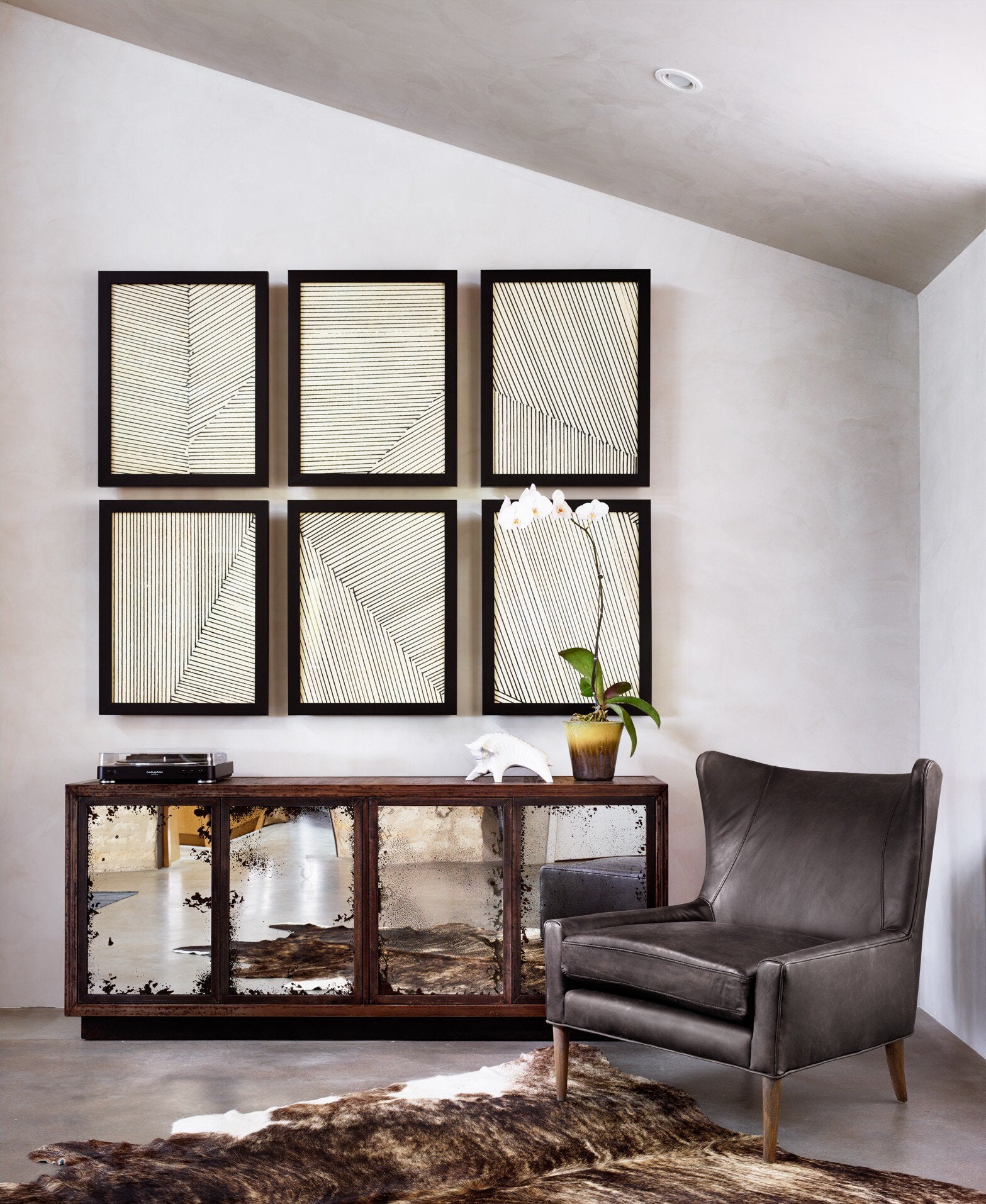 Four Hands Marlow Wing Chair — Vintage Black-Vintage Brown