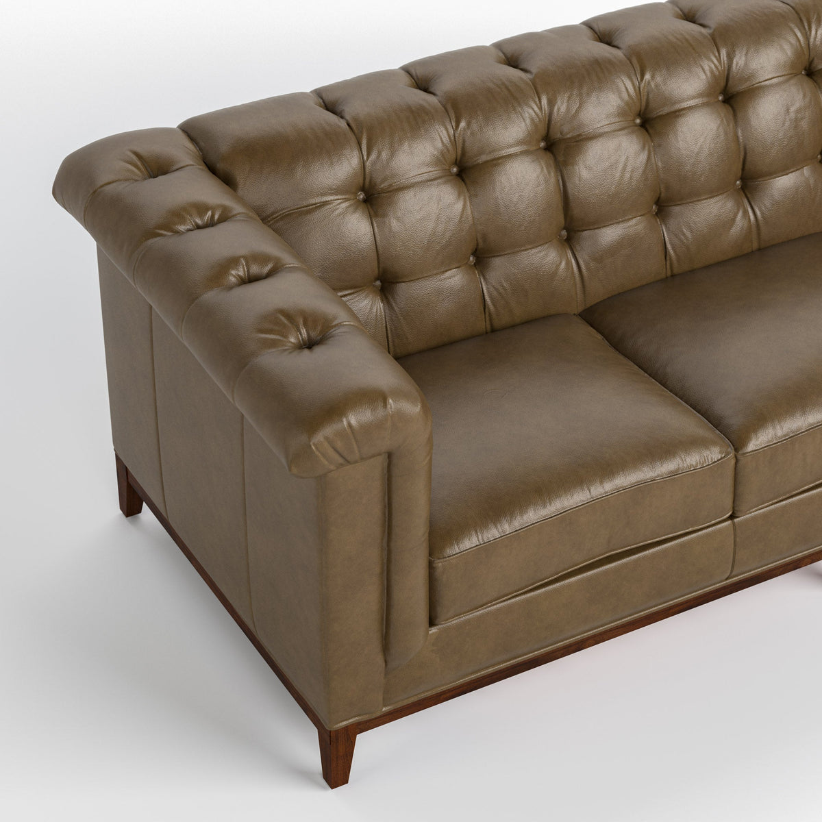 Stickley Fairfax 98-inch Sofa — close-up of the tufted back and seat cushions in Defy Gravity leather