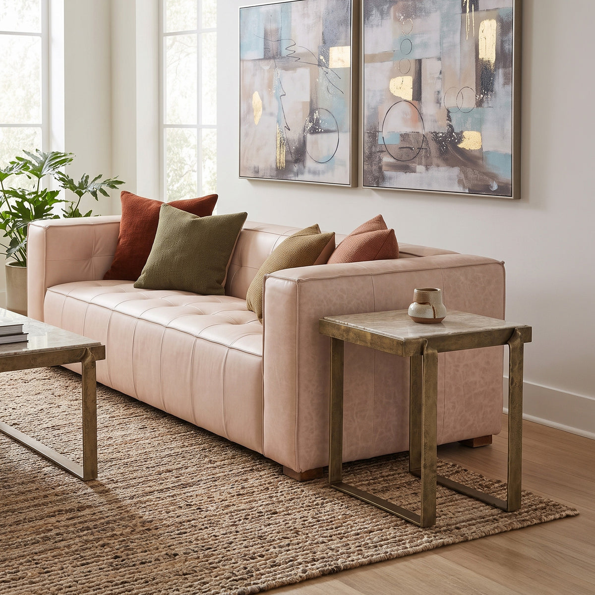Home Trends Direct Argos 20" Side Table with Marble and Antique Brass — Natural