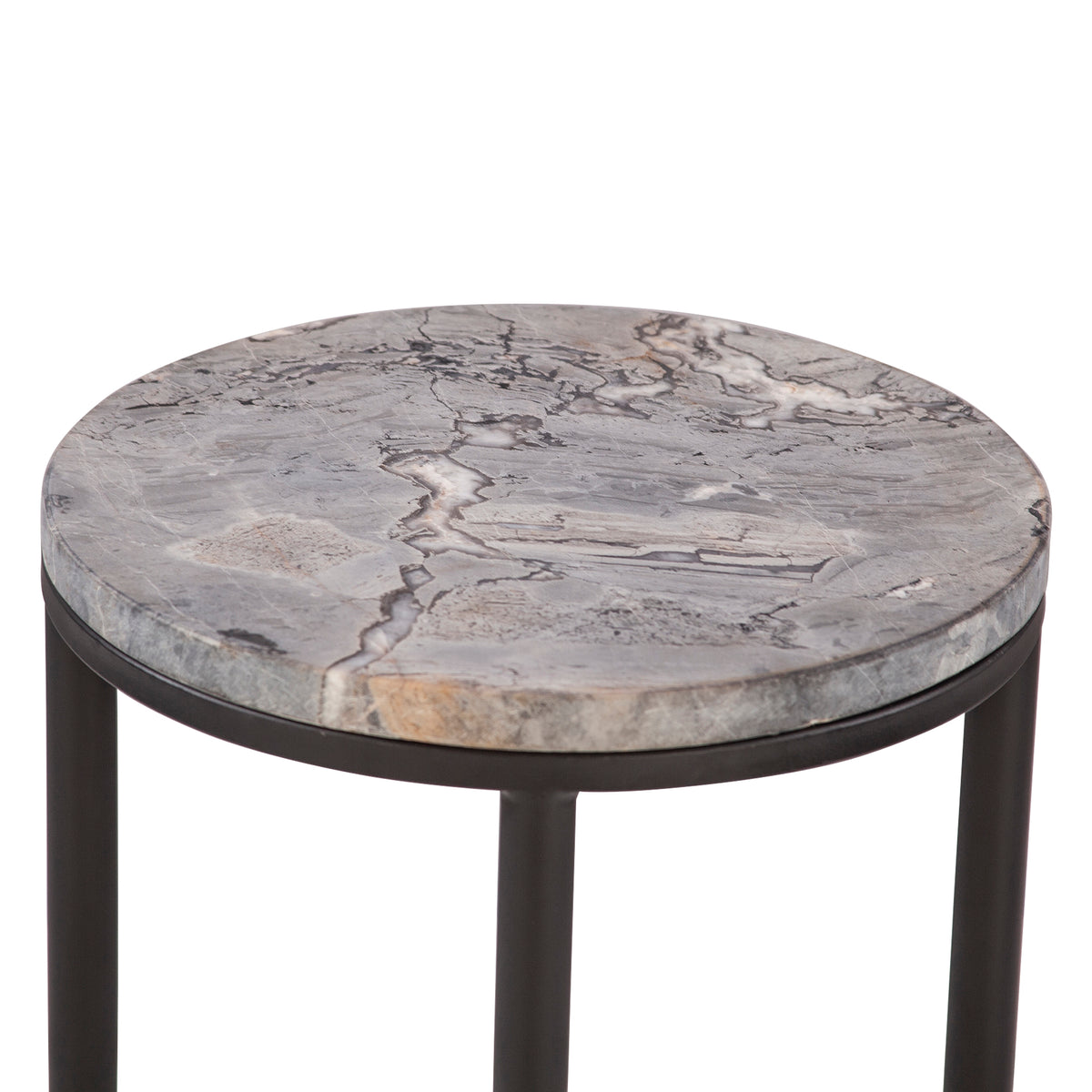 Home Trends Direct Calico 14" Side Table — Gray Septarian with Iron Base