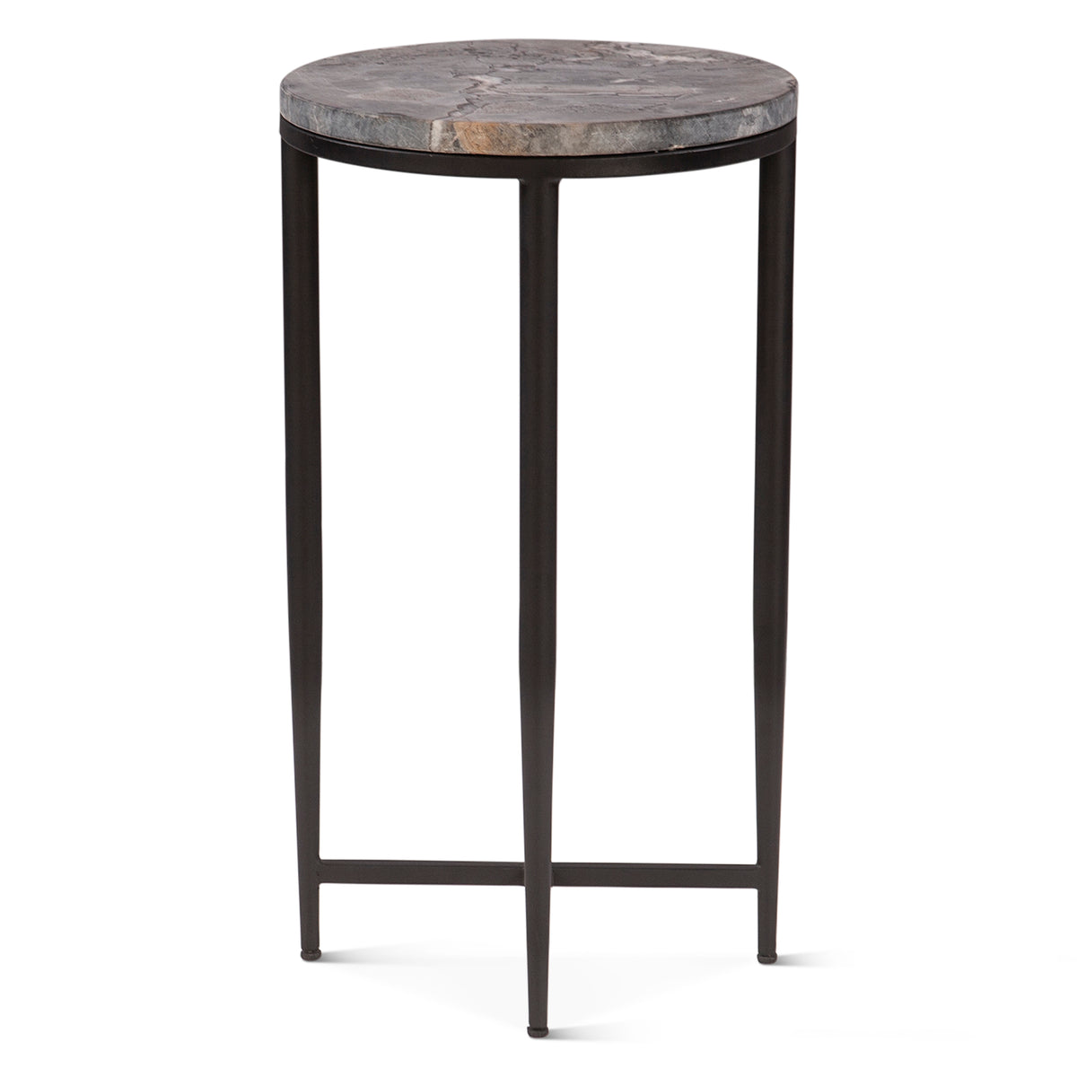 Home Trends Direct Calico 14" Side Table — Gray Septarian with Iron Base