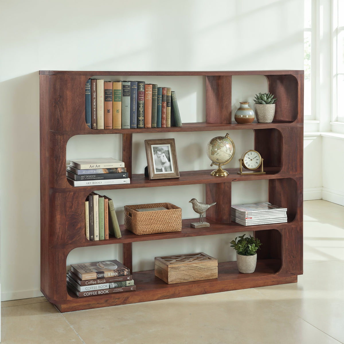 Home Trends Direct Henderson 67" Wide Bookshelf — Pecan Brown Sandblasted