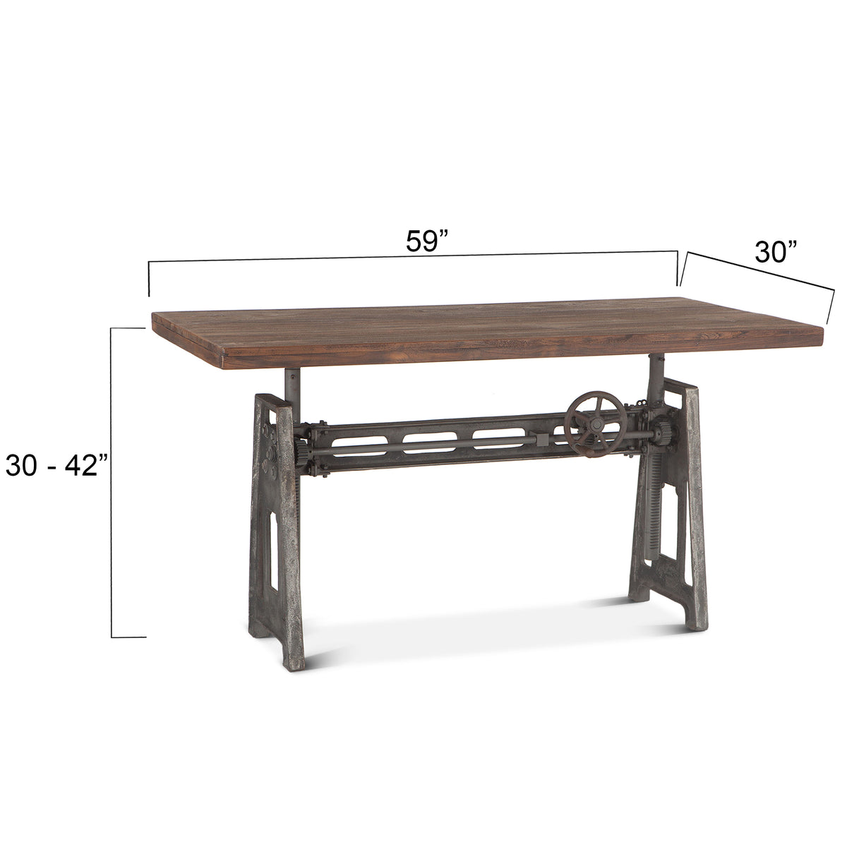 Home Trends Direct Industrial Loft 60" Adjustable Crank Office Desk — Weathered Teak