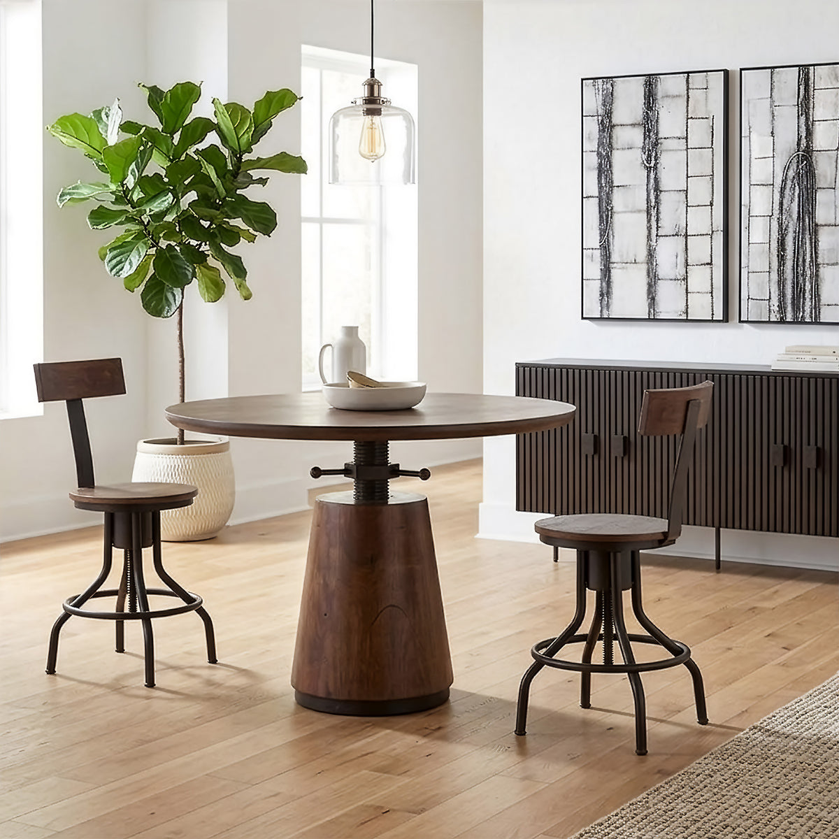 Home Trends & Design Industrial Modern 40" Round Adjustable Table — Walnut
