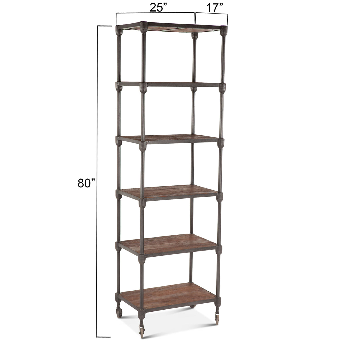 Home Trends Direct Industrial Teak 80" Wheeled Bookshelf — Natural Reclaimed Wood