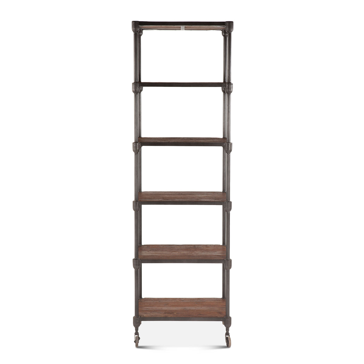 Home Trends Direct Industrial Teak 80" Wheeled Bookshelf — Natural Reclaimed Wood