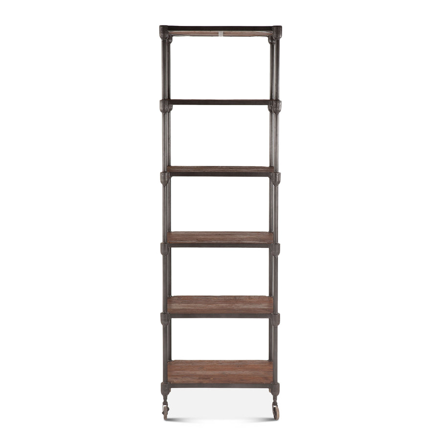 Industrial Teak 80" Wheeled Bookshelf