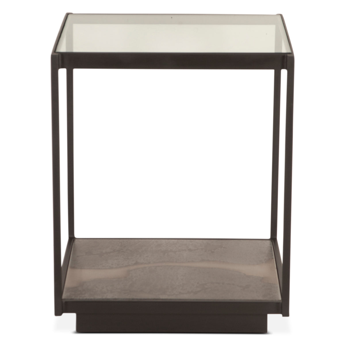 Home Trends Direct Moab 18" Side Table with Glass Top — Oxidized Black