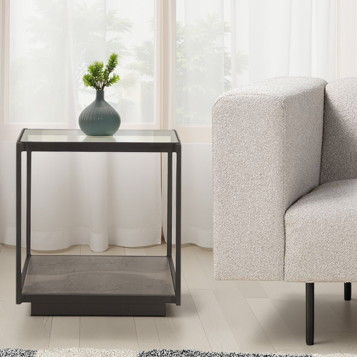 Home Trends Direct Moab 18" Side Table with Glass Top — Oxidized Black
