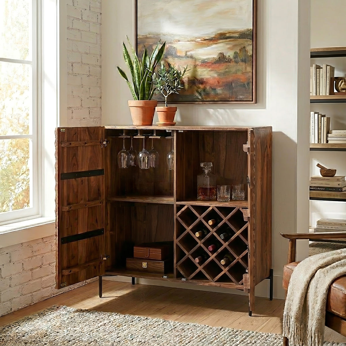 Home Trends Direct Miles 39" Bar Cabinet — Carved Brownstone