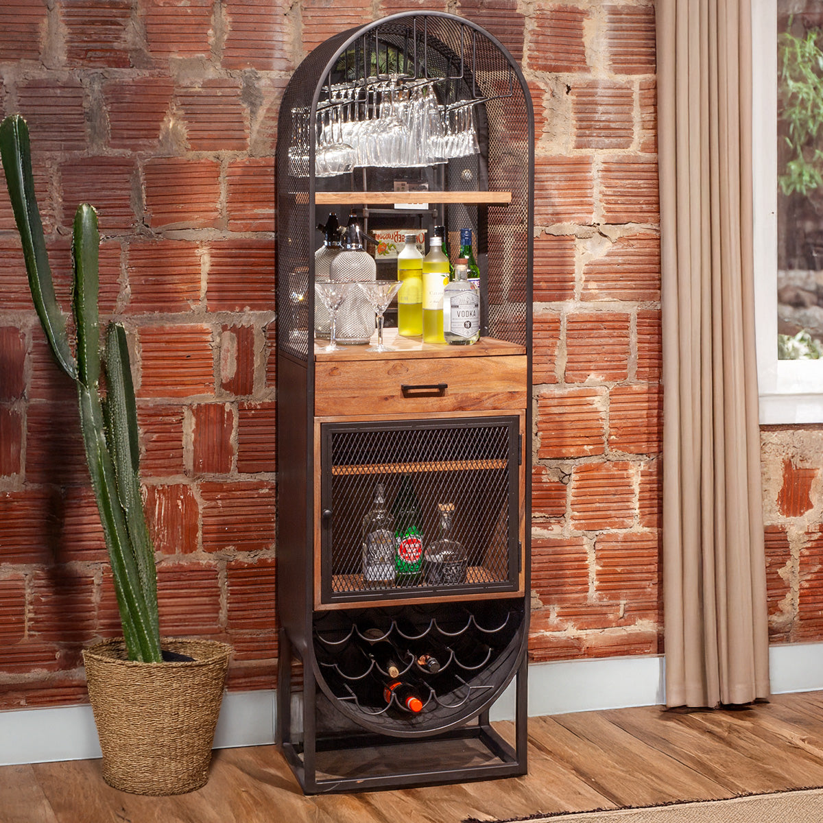 Home Trends Direct Roswell 23" Bar Cabinet — Natural Mango Wood and Iron