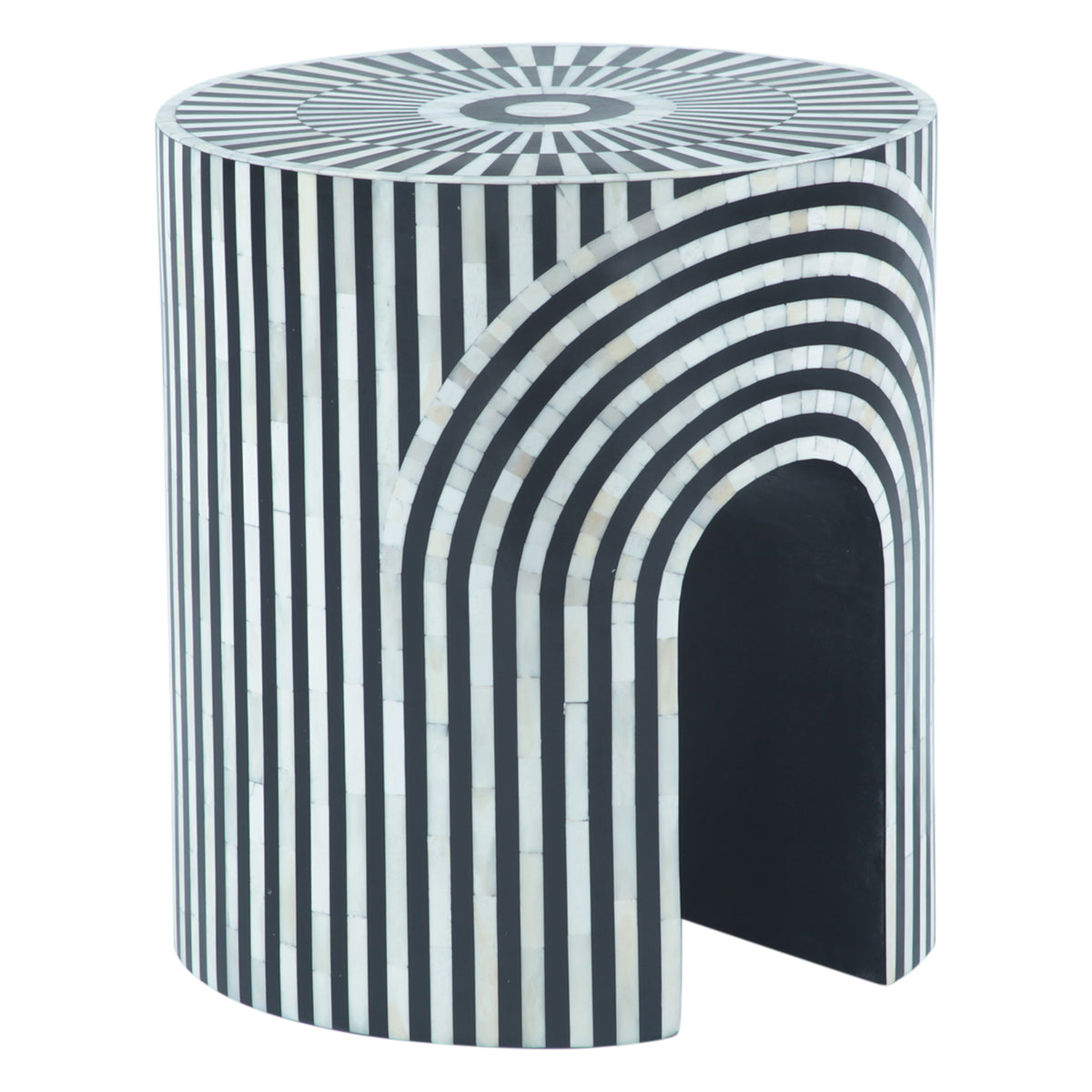 Home Trends Direct Taara 18" Round Side Table — Black and White Striped Pattern