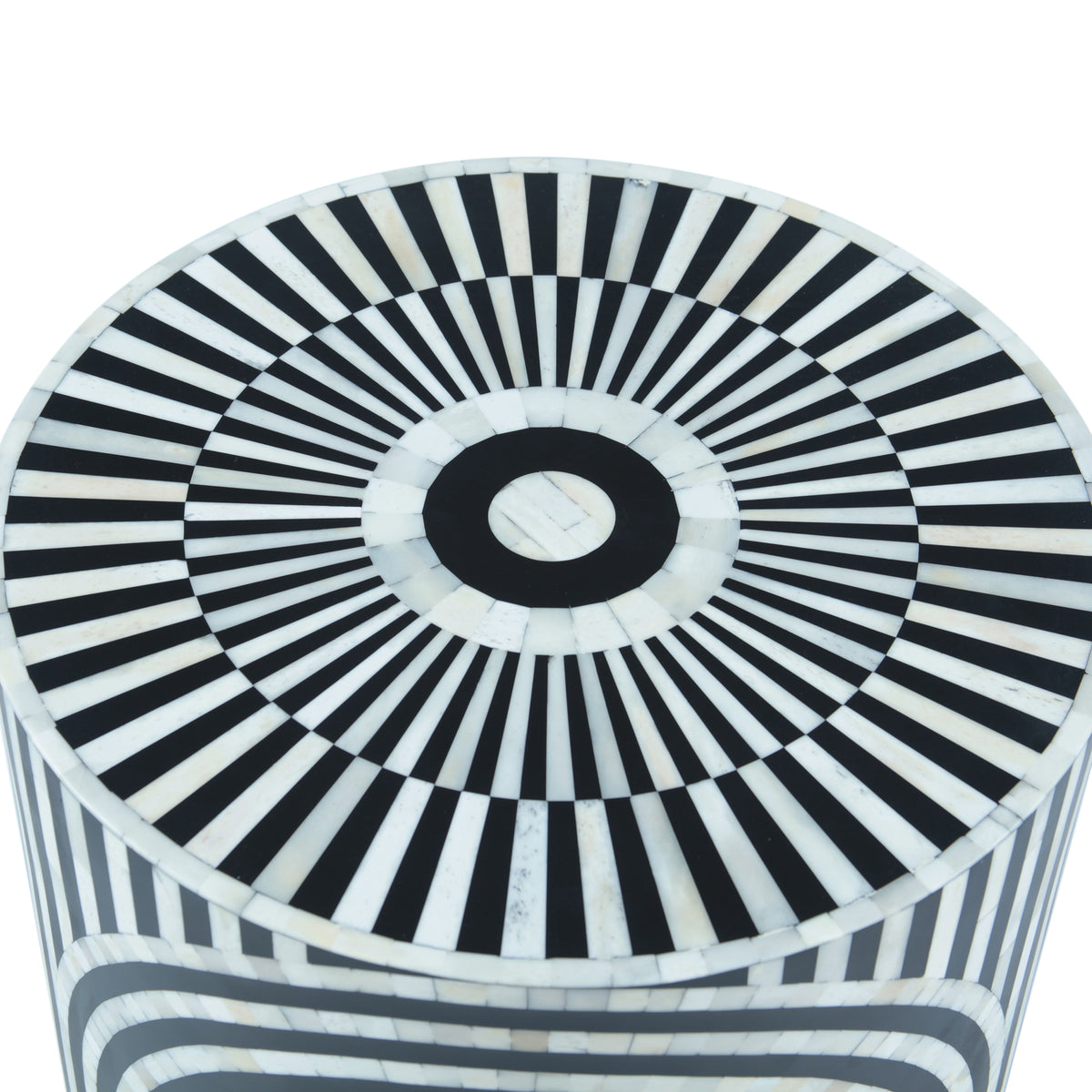 Home Trends Direct Taara 18" Round Side Table — Black and White Striped Pattern