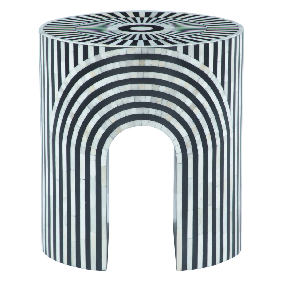 Home Trends Direct Taara 18" Round Side Table — Black and White Striped Pattern