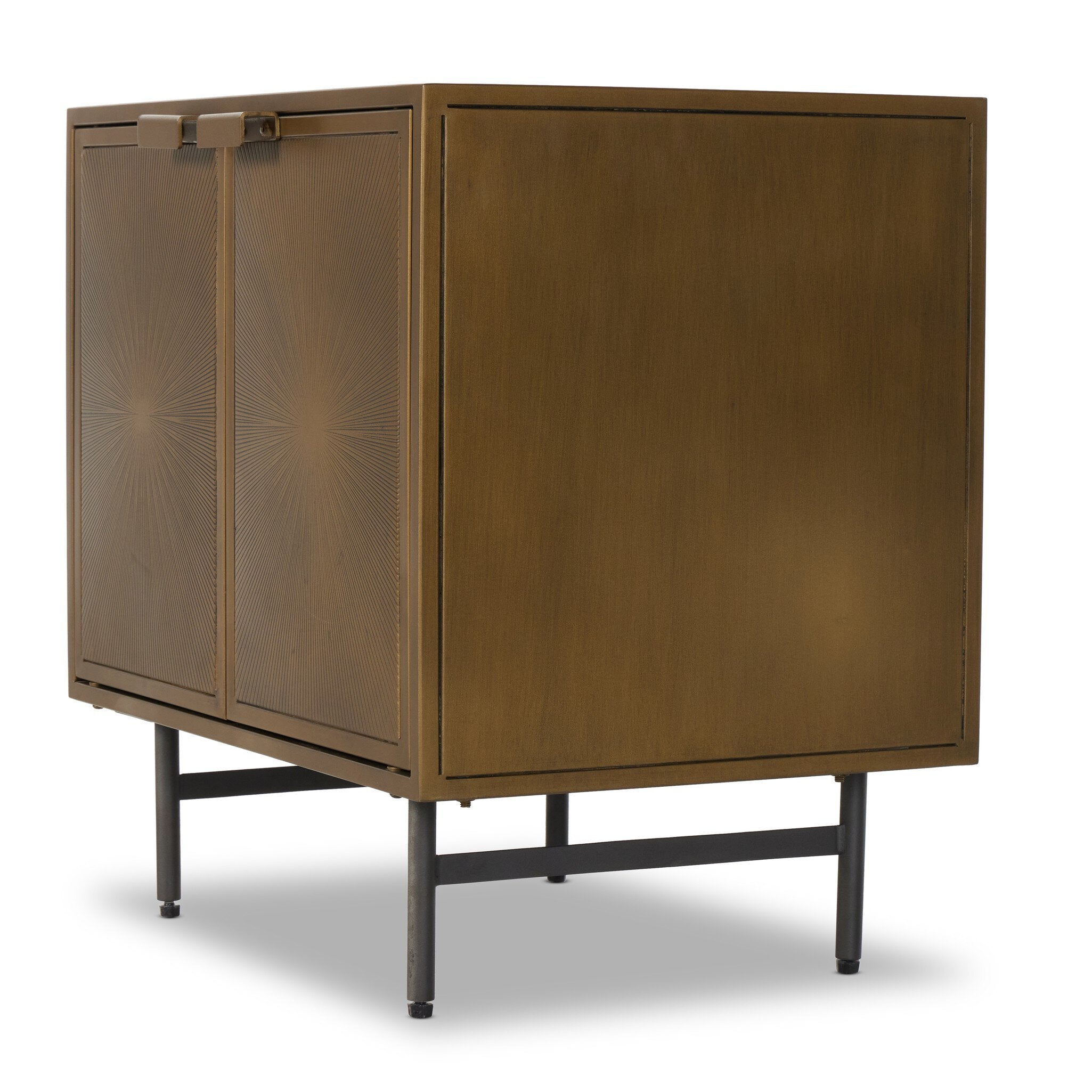 Four Hands Sunburst Cabinet Nightstand — Sunburst Etched Aged Brass PC-Gunmetal-Aged Brass PC