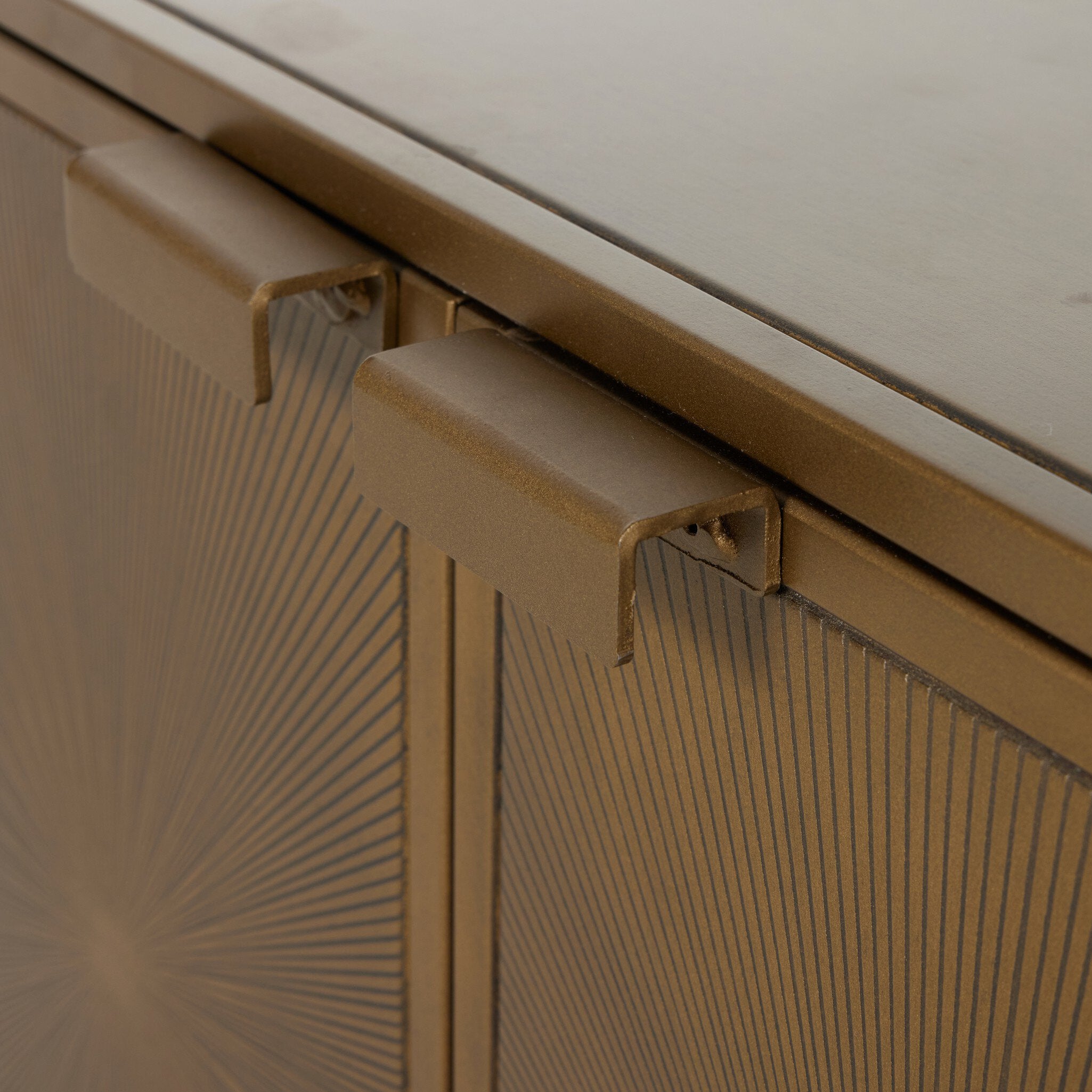 Four Hands Sunburst Cabinet Nightstand — Sunburst Etched Aged Brass PC-Gunmetal-Aged Brass PC