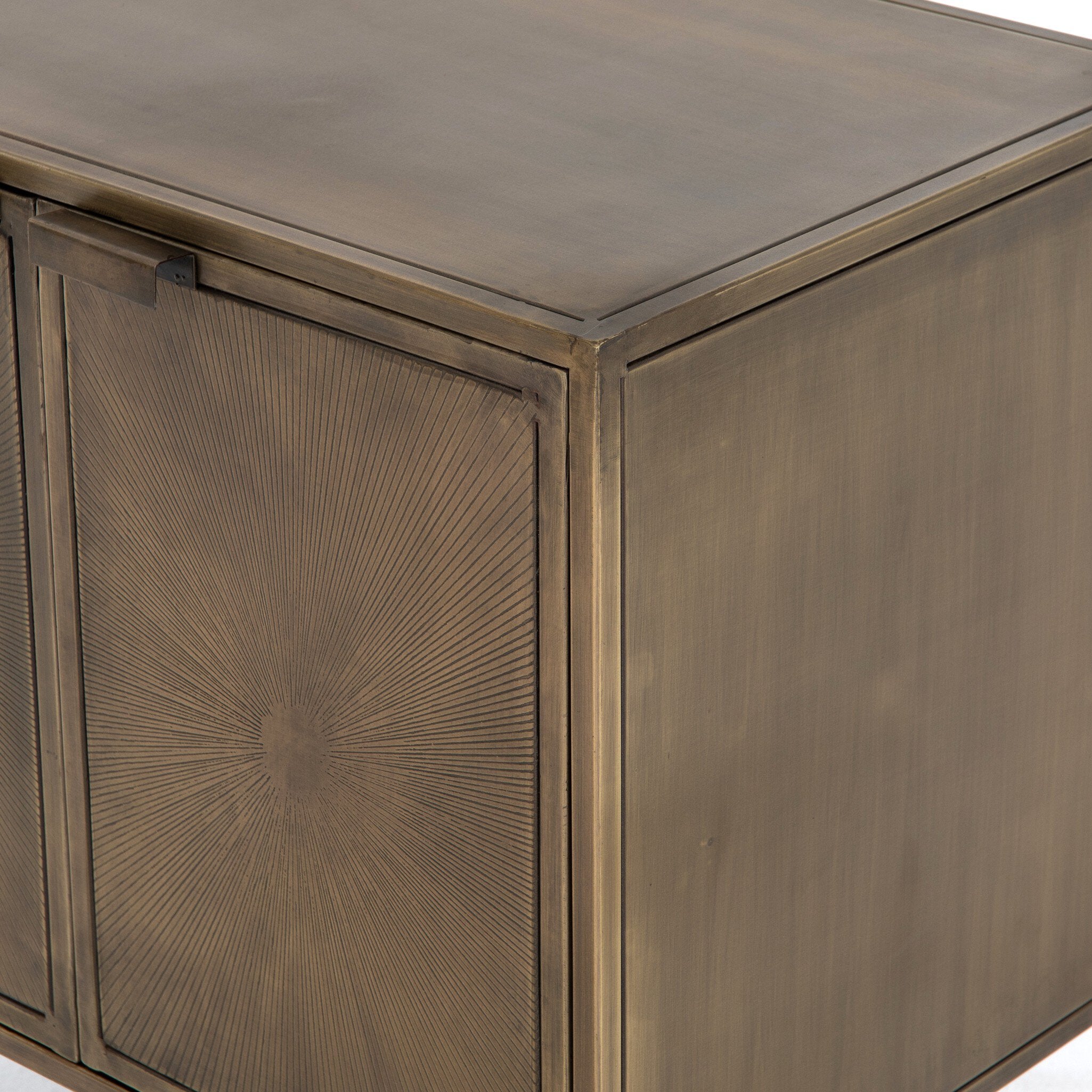 Four Hands Sunburst Cabinet Nightstand — Sunburst Etched Aged Brass PC-Gunmetal-Aged Brass PC