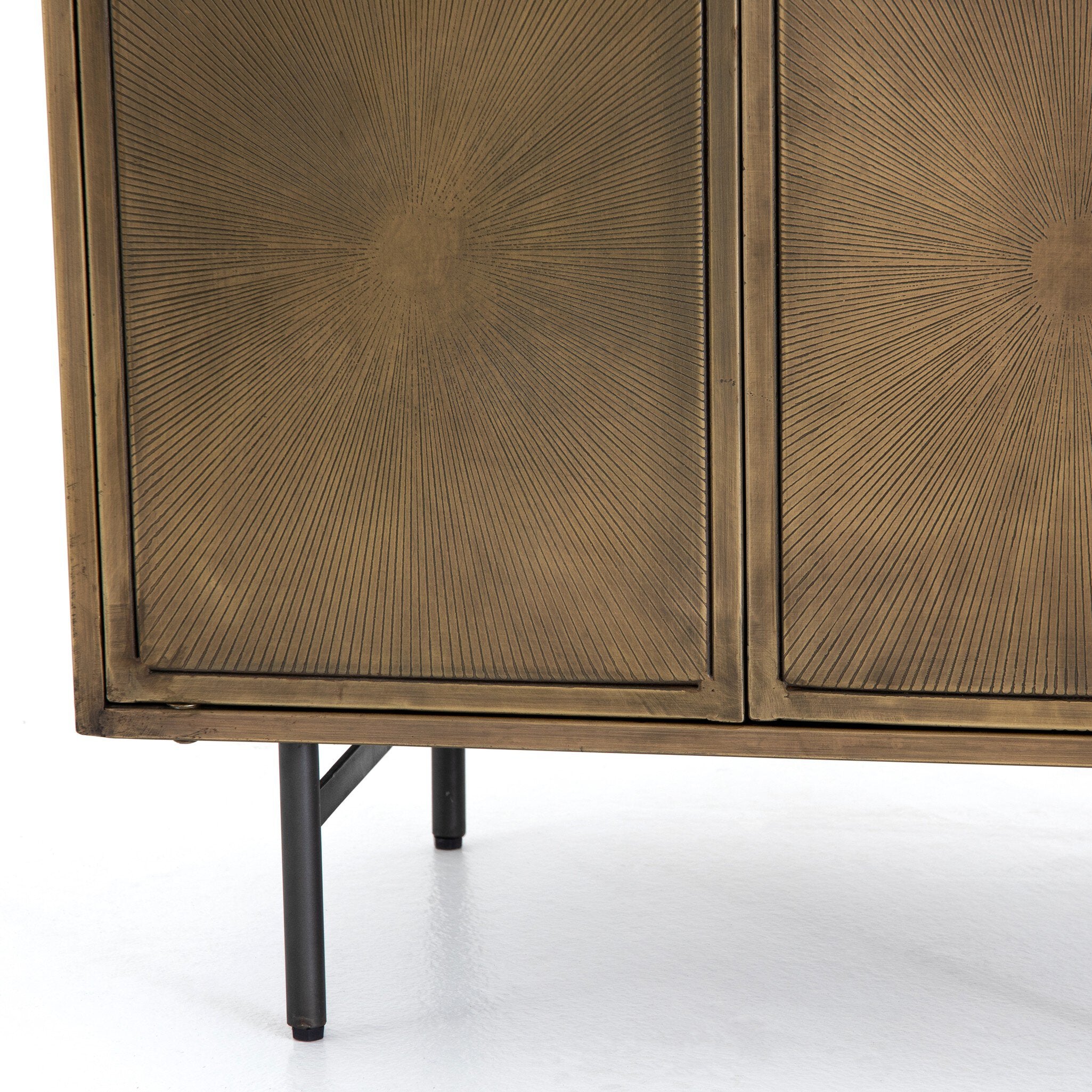 Four Hands Sunburst Cabinet Nightstand — Sunburst Etched Aged Brass PC-Gunmetal-Aged Brass PC