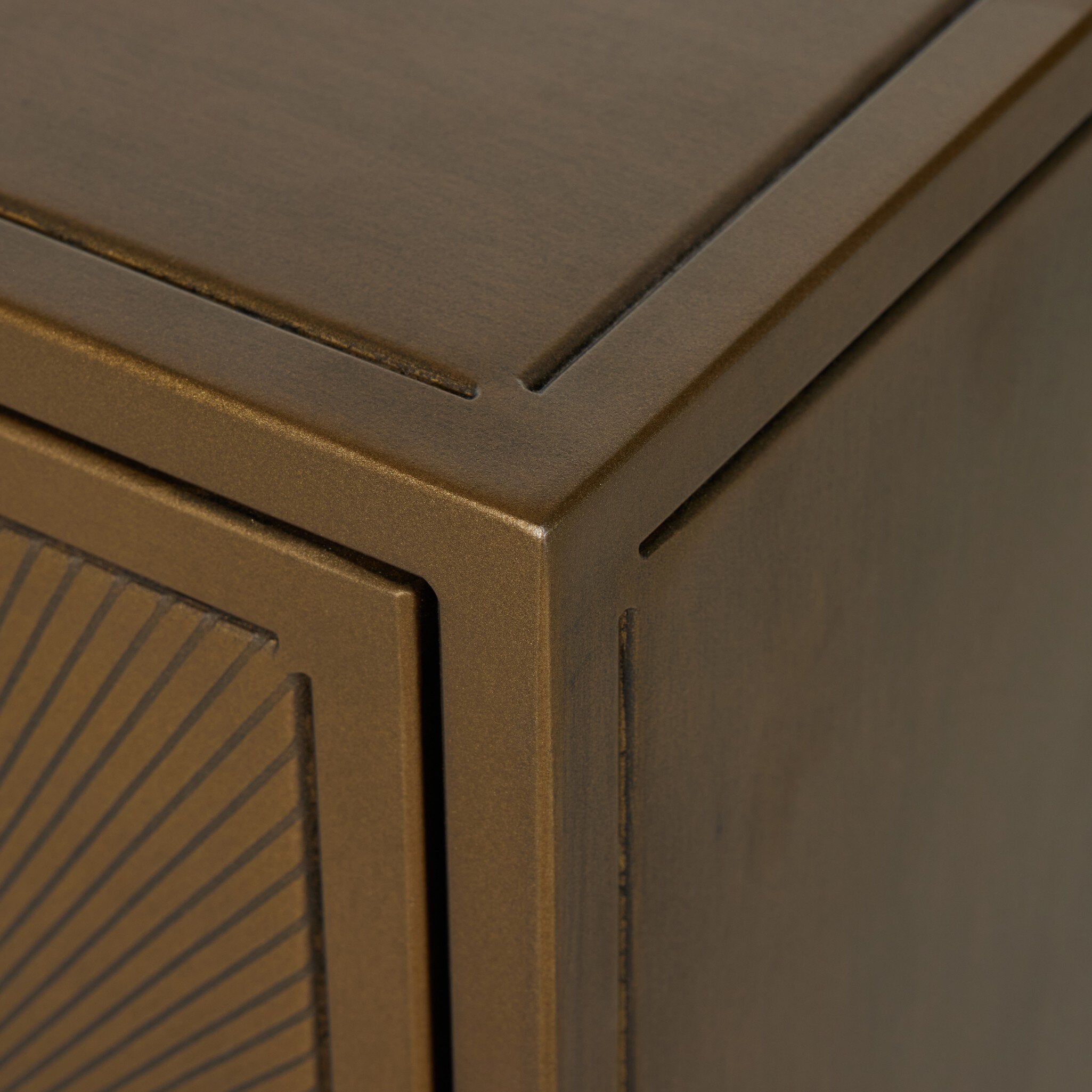 Four Hands Sunburst Cabinet Nightstand — Sunburst Etched Aged Brass PC-Gunmetal-Aged Brass PC