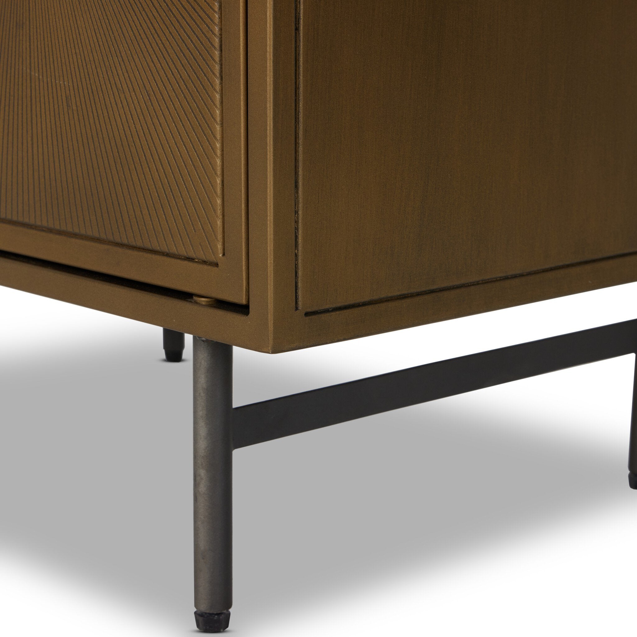 Four Hands Sunburst Cabinet Nightstand — Sunburst Etched Aged Brass PC-Gunmetal-Aged Brass PC