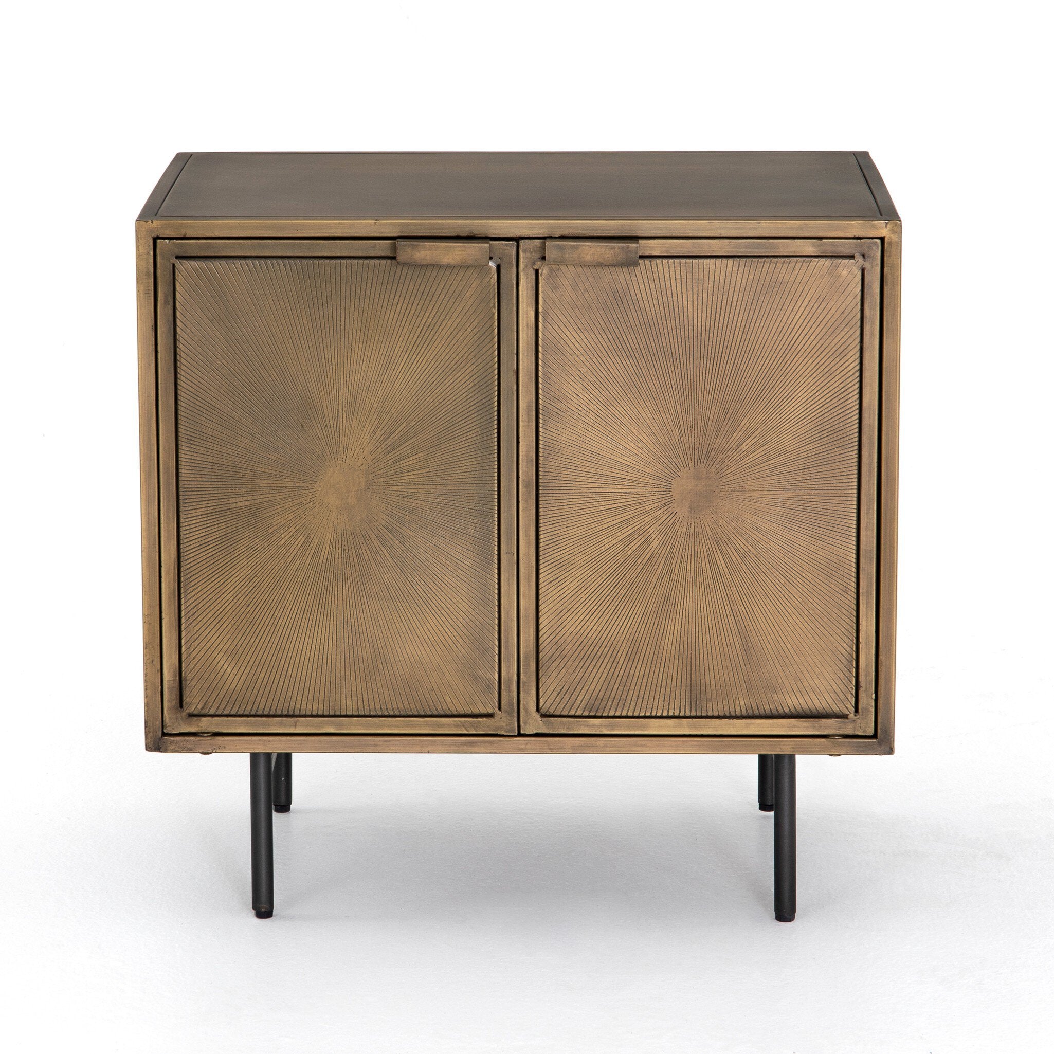 Four Hands Sunburst Cabinet Nightstand — Sunburst Etched Aged Brass PC-Gunmetal-Aged Brass PC