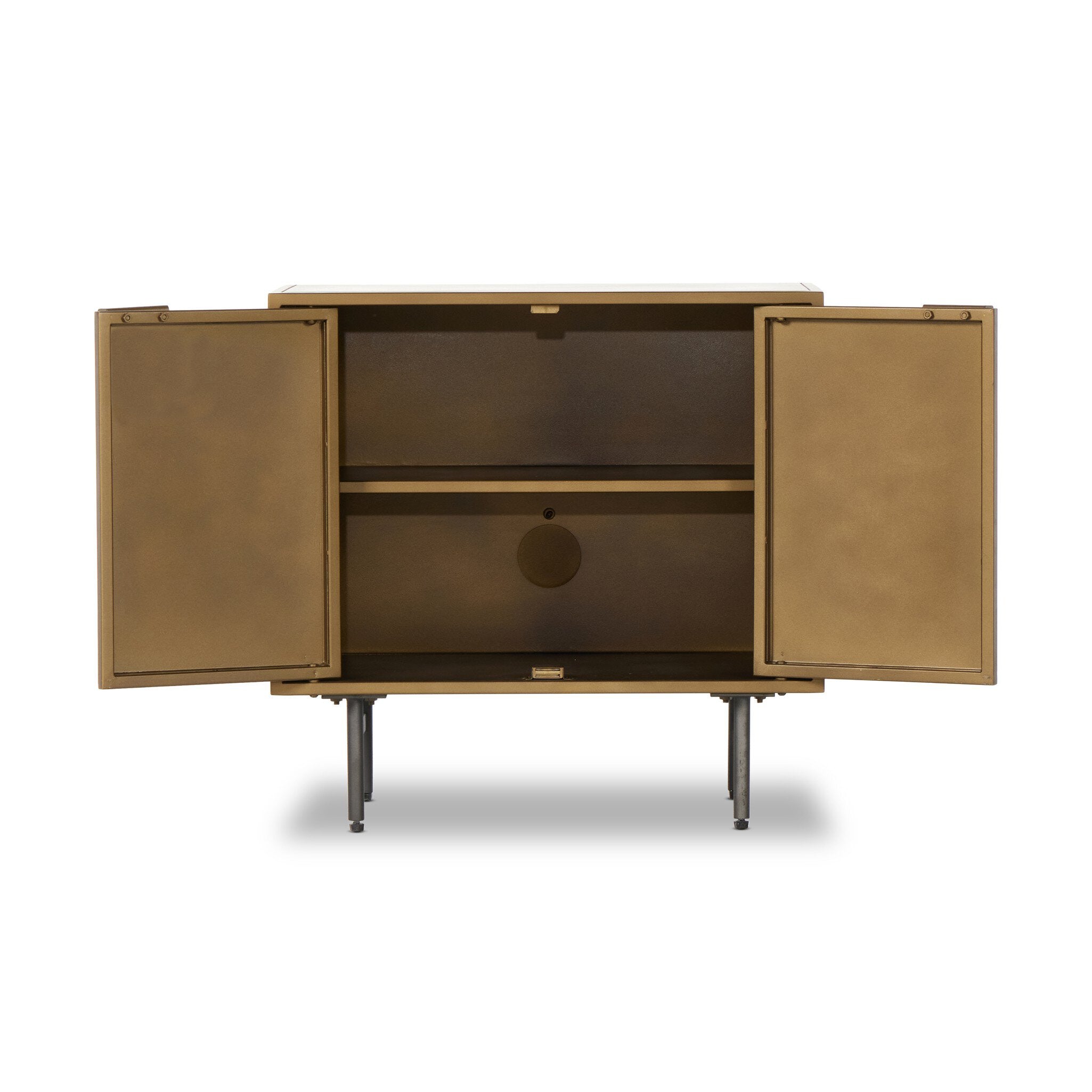 Four Hands Sunburst Cabinet Nightstand — Sunburst Etched Aged Brass PC-Gunmetal-Aged Brass PC