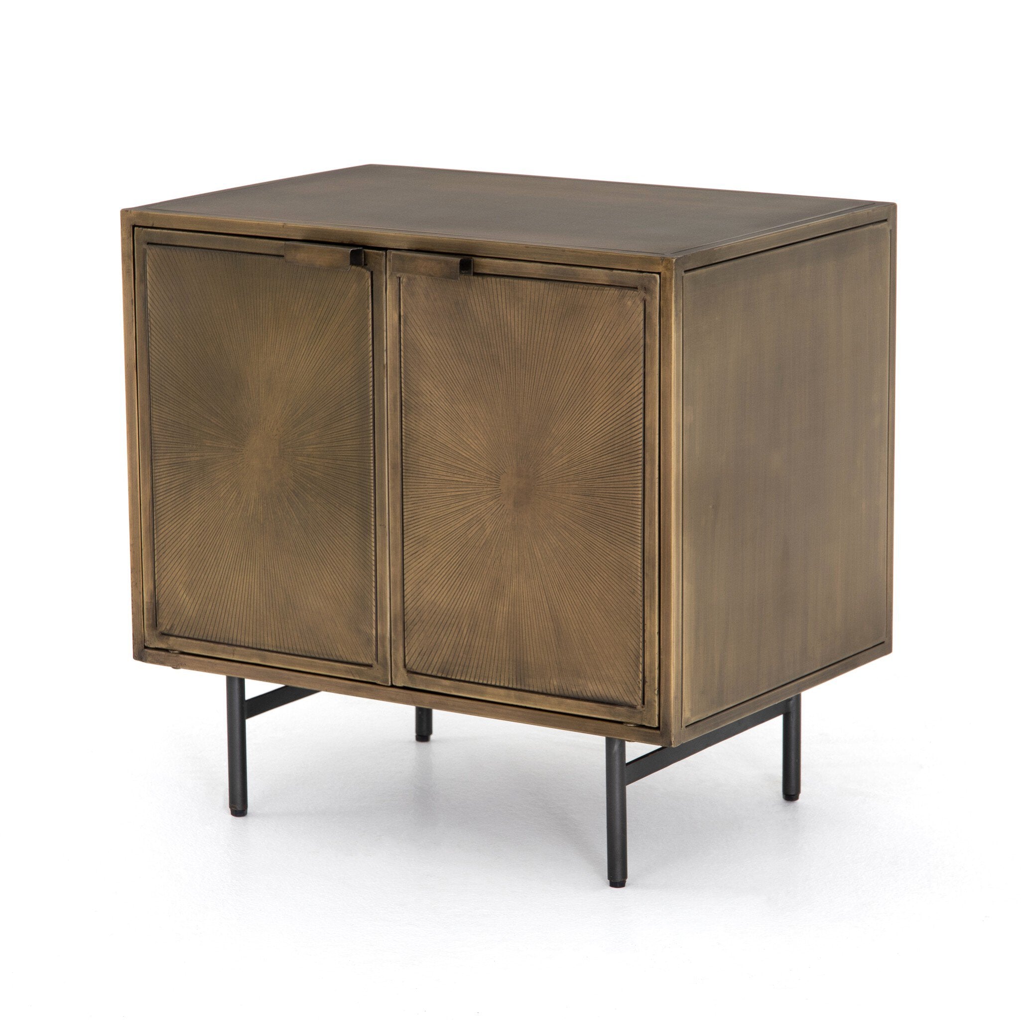 Four Hands Sunburst Cabinet Nightstand — Sunburst Etched Aged Brass PC-Gunmetal-Aged Brass PC