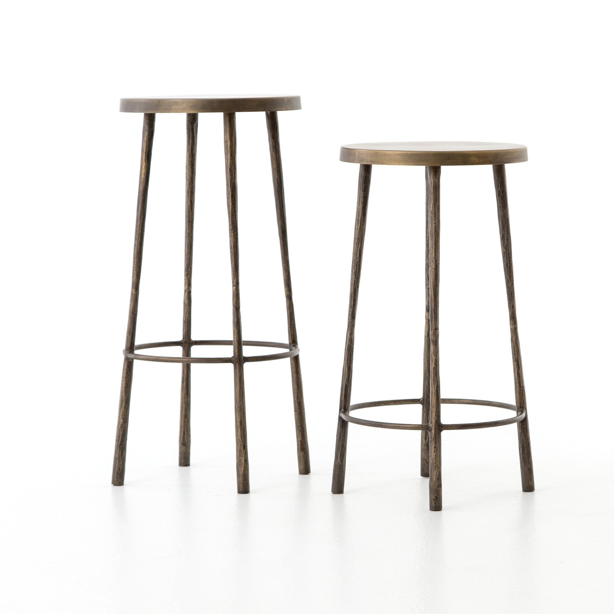 Four Hands Westwood Bar + Counter Stool — Aged Brass-Tapered Hammered Aged Brass-Bar