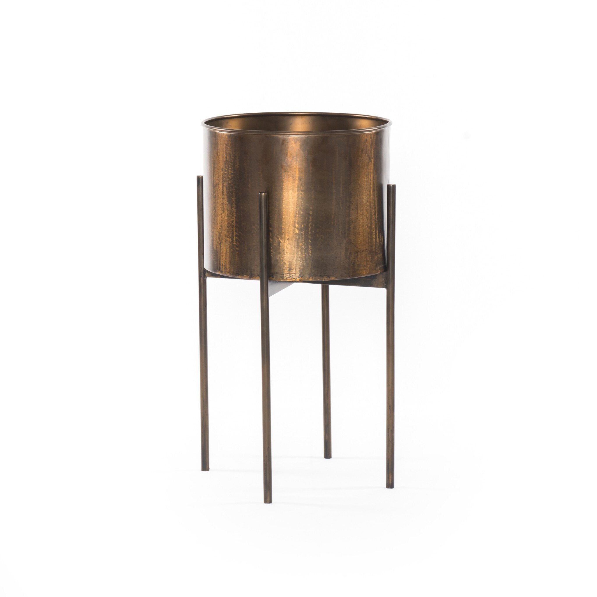 Four Hands Jed Planter — Weathered Brass-Dark Brass